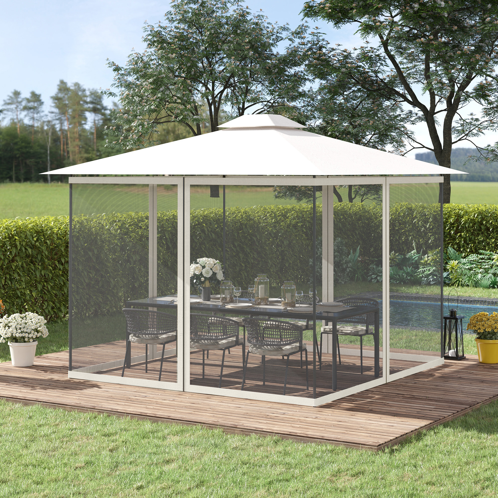 Replacement Mesh Sidewall Netting for 10 x 10 Gazebos and Canopy Tents with Zippers, (Sidewall Only) White