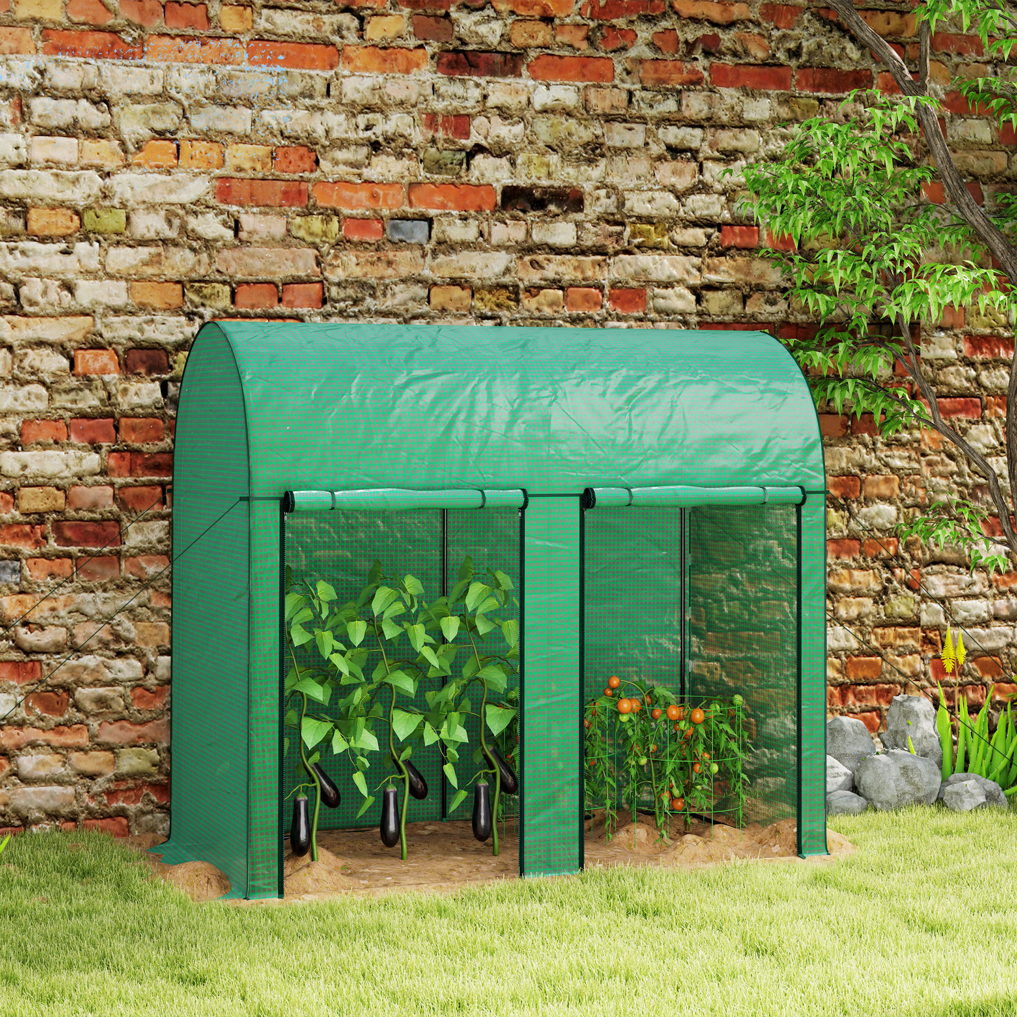 200 X 100cm Walk-In Greenhouse, With Zipped Doors - Green — image 4