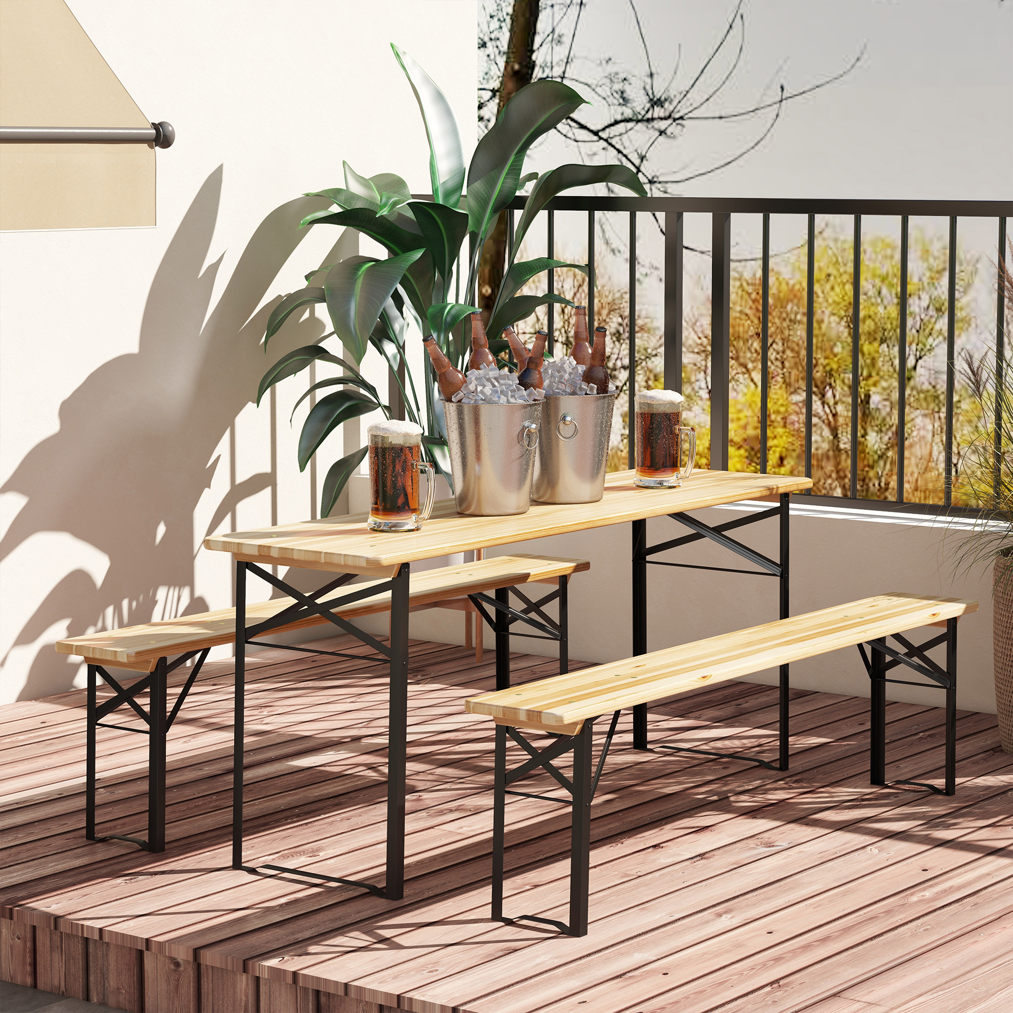 6 Portable Picnic Table and Bench Set, Outdoor Wooden Folding Camping Dining Table Set for Patio Garden Outdoor Activities