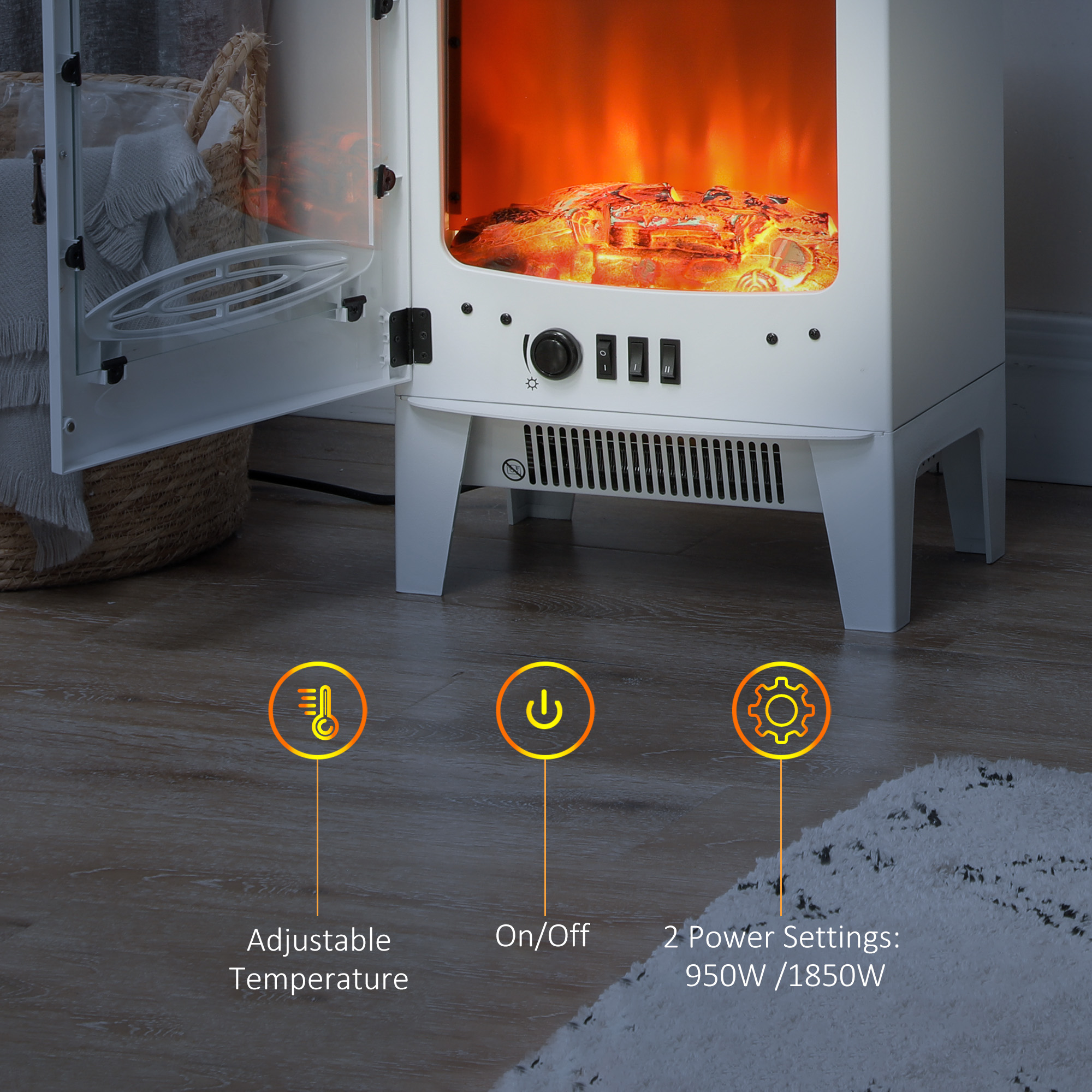 Tempered Glass Casing Electric Fireplace, Freestanding Fire With Realistic — image 5