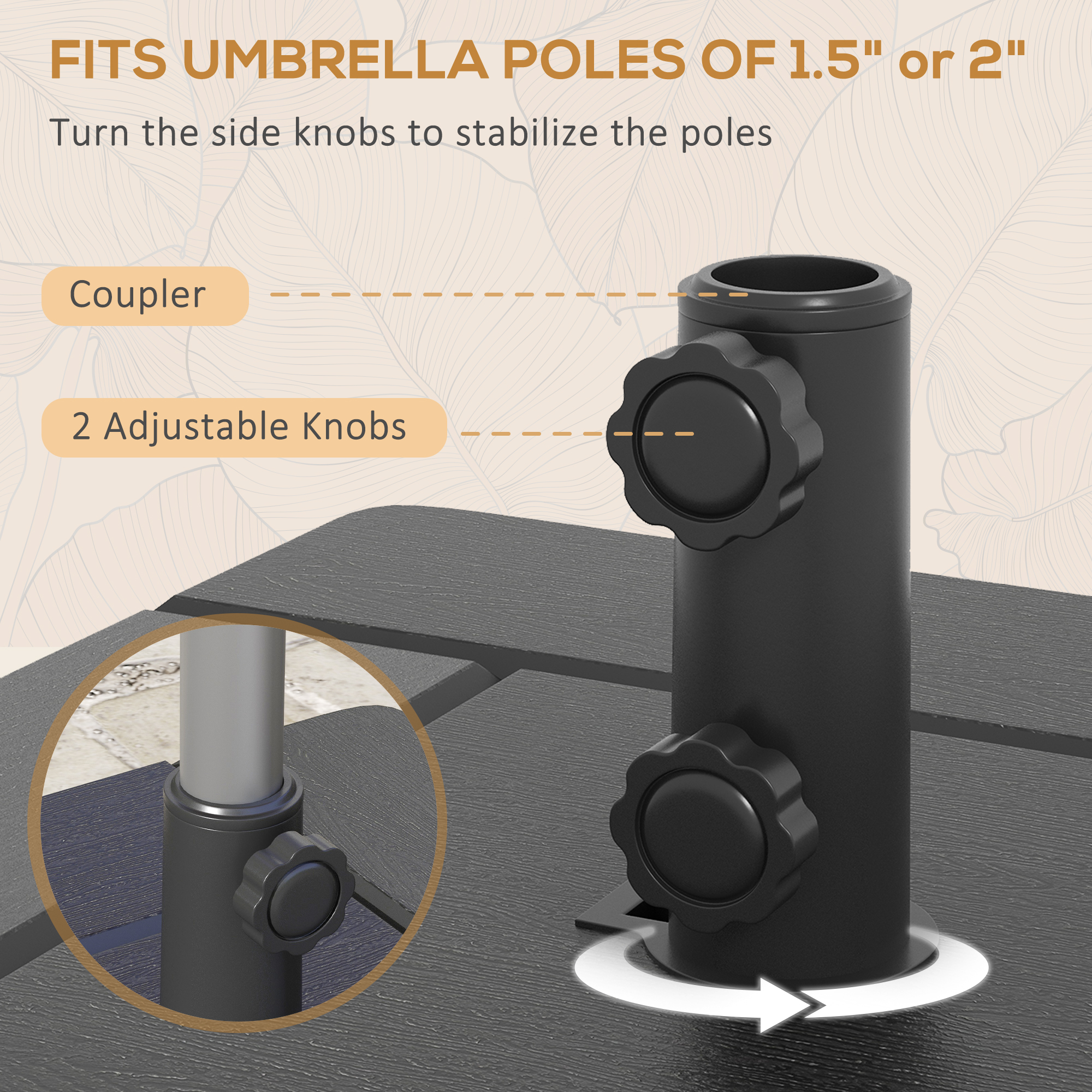 3-in-1 Outdoor Umbrella Base with Wheels and Handles, End Table, Flower Box Planter with Hole, 175 lbs. Capacity, Black - Image 2