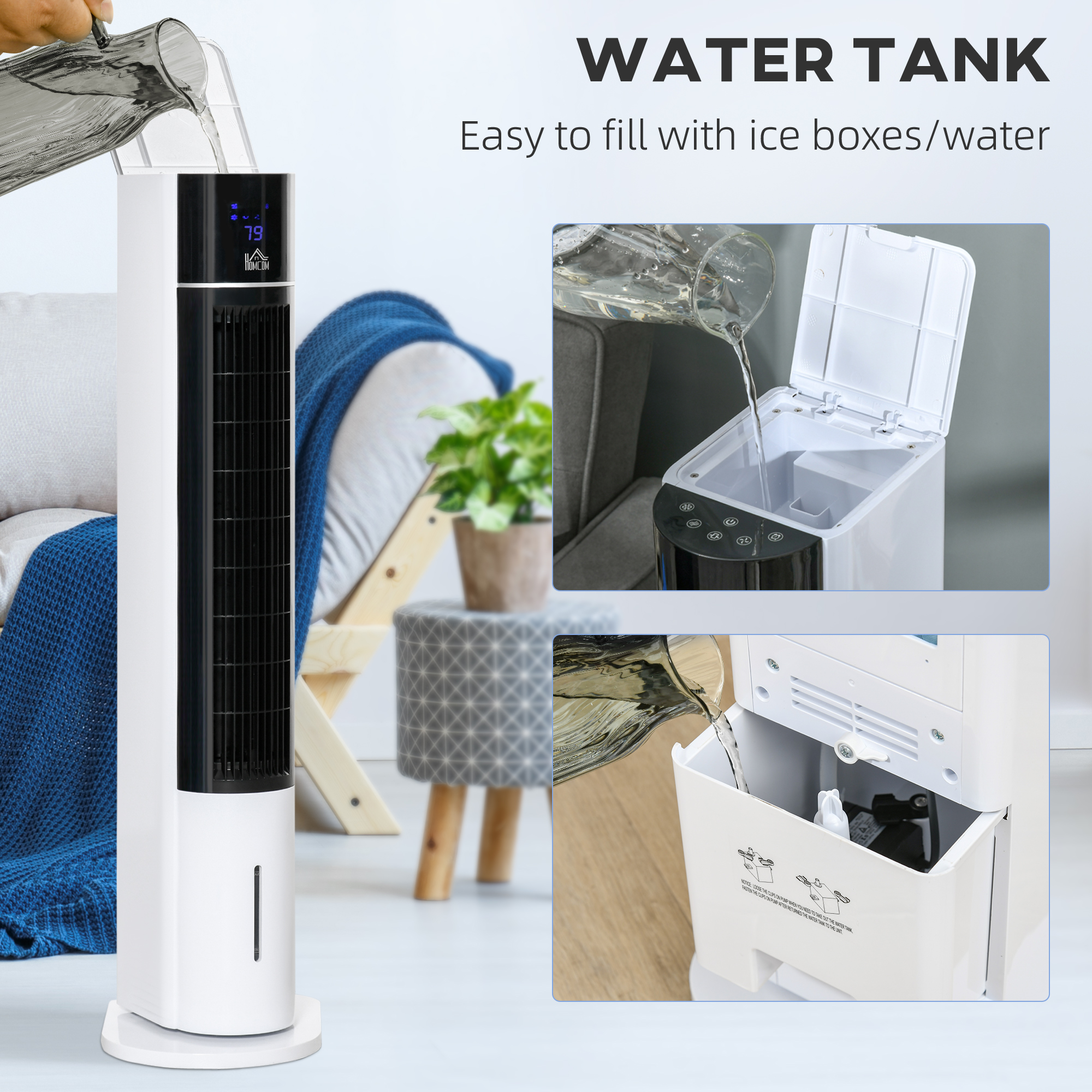  42" 3-In-1 Evaporative Air Cooler with Water Tank, 52° Oscillating Portable Swamp Cooler with Humidifier, Ice Cooling Fan for Home Office, 3 Modes, 3 Speeds, 12H Timer, Remote, White