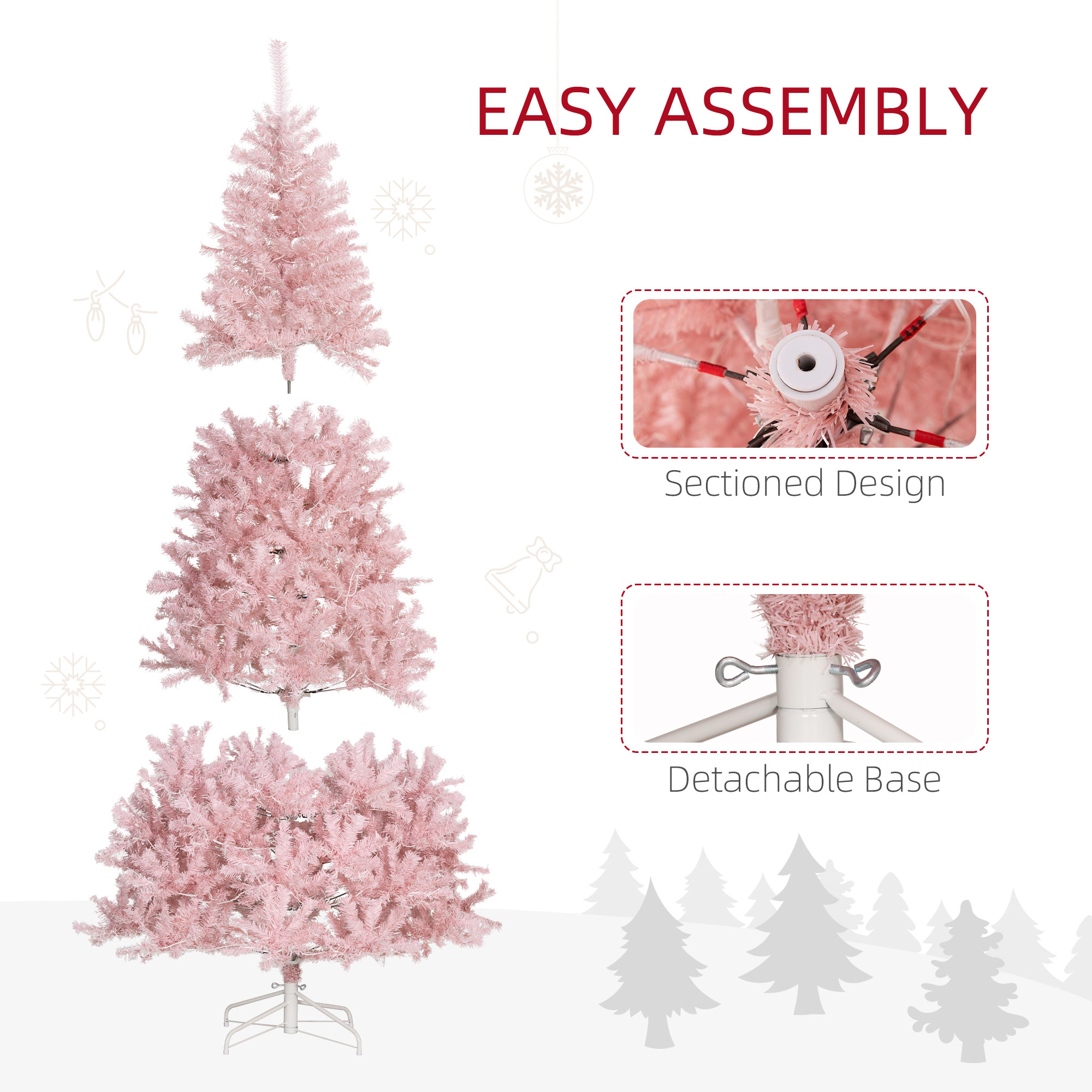  7.5 FT Tall PreLit Artificial Christmas Tree with Realistic Branches, 500 Warm White LED Lights and 1346 Tips, Pink