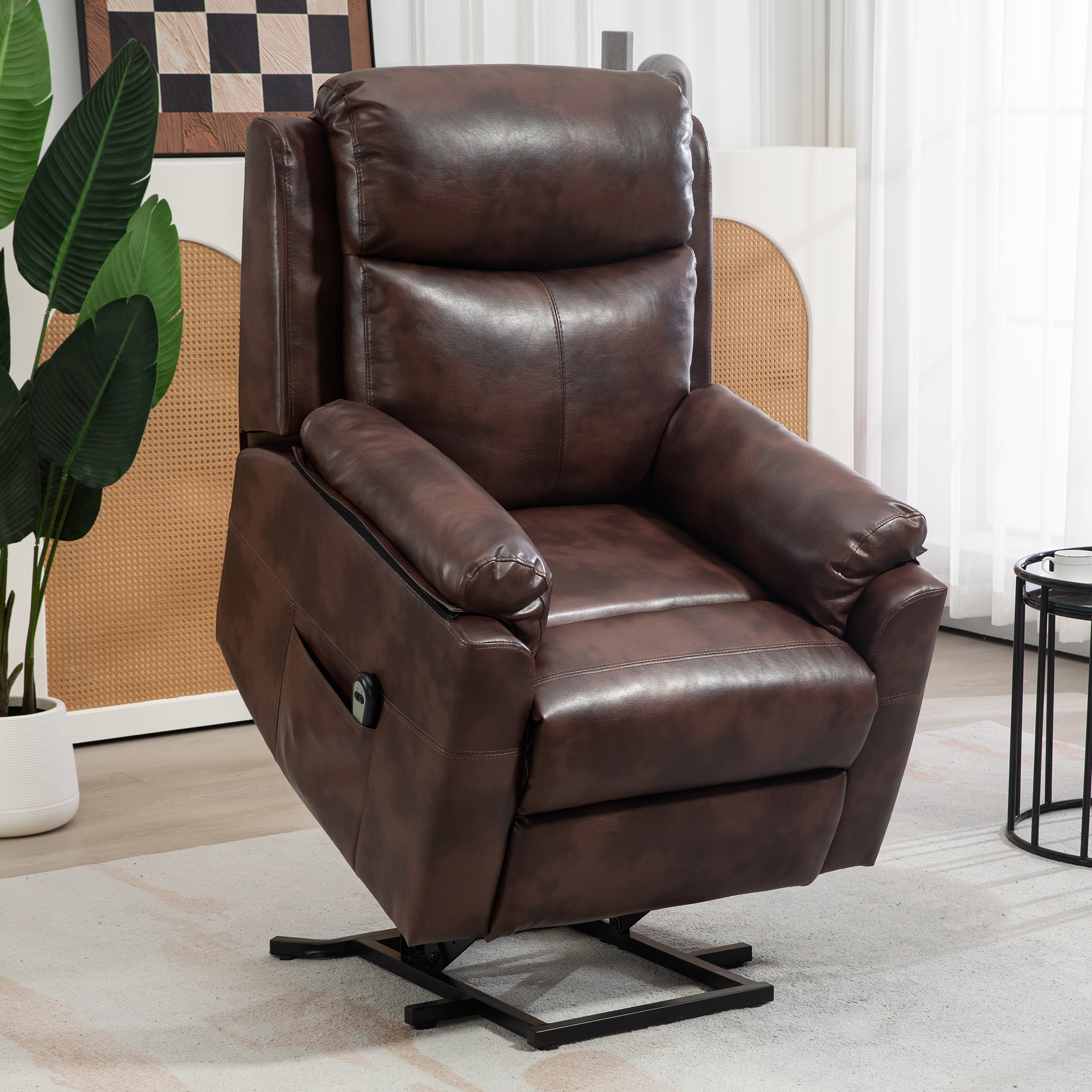 Faux Leather 70° Electric Riser Recliner Chair, Dark Brown — image 4