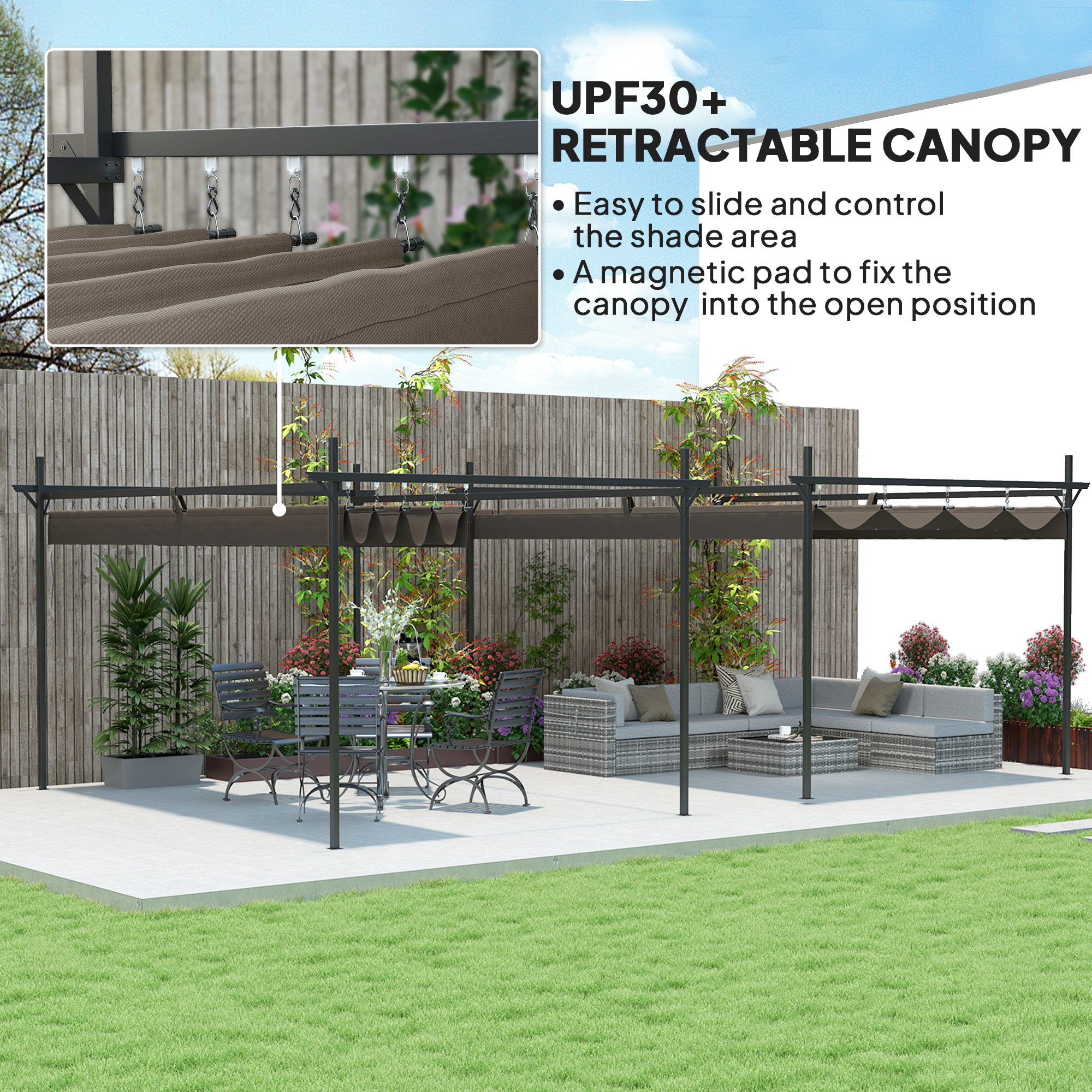 10' x 13' Metal Retractable Pergola Canopy, Outdoor Pergola for Garden, Patio, Backyard, Deck, Brown - Image 2