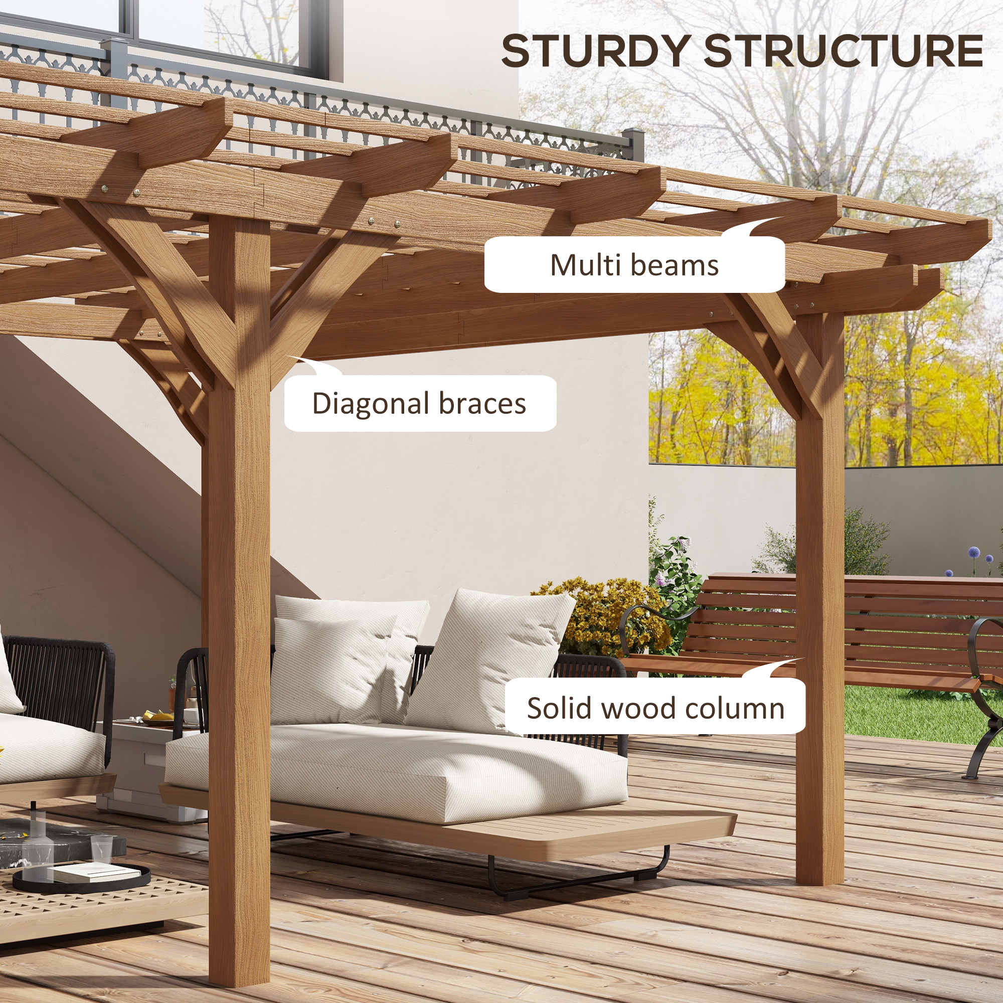 12′ x 16′ Outdoor Pergola Grape Trellis, Wood Gazebo for Climbing Plants at Garden, Patio, Backyard, Deck, Brown