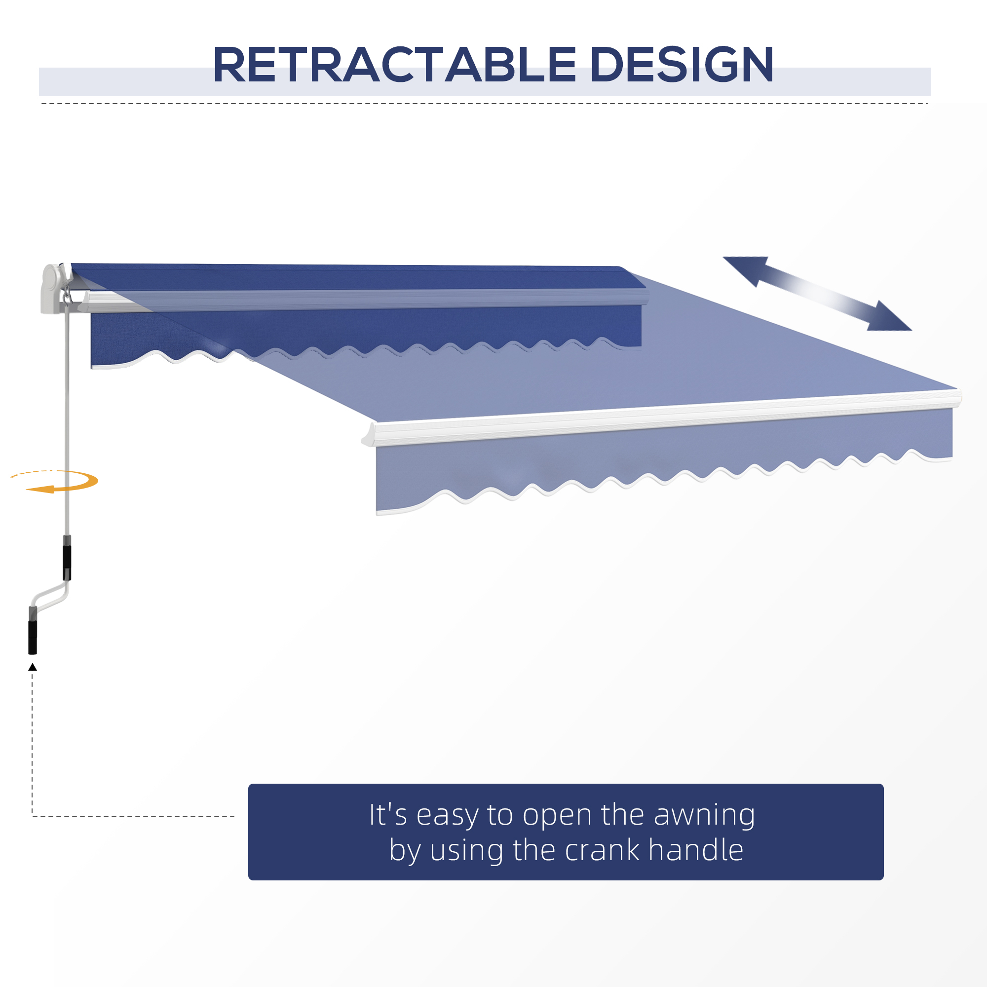 13′ x 8′ Patio Awning, Manual Retractable Sun Shade with UV Protection and Easy Crank Opening, Dark Blue
