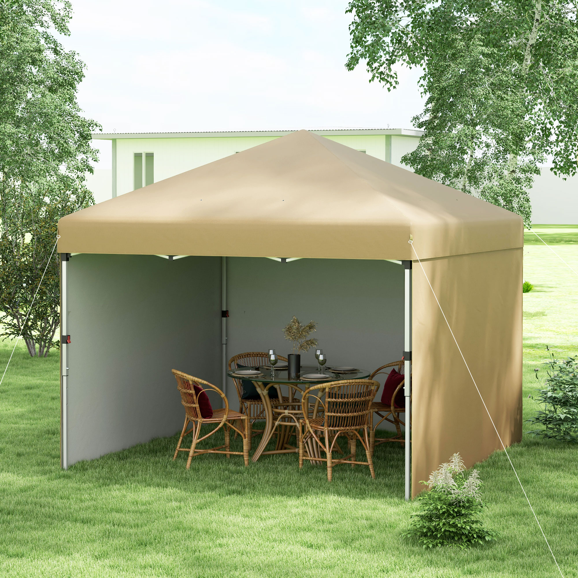 10′ x 10′ Pop Up Canopy with Sidewalls, Weight Bags and Carry Bag, Height Adjustable Tent for Parties, Beige