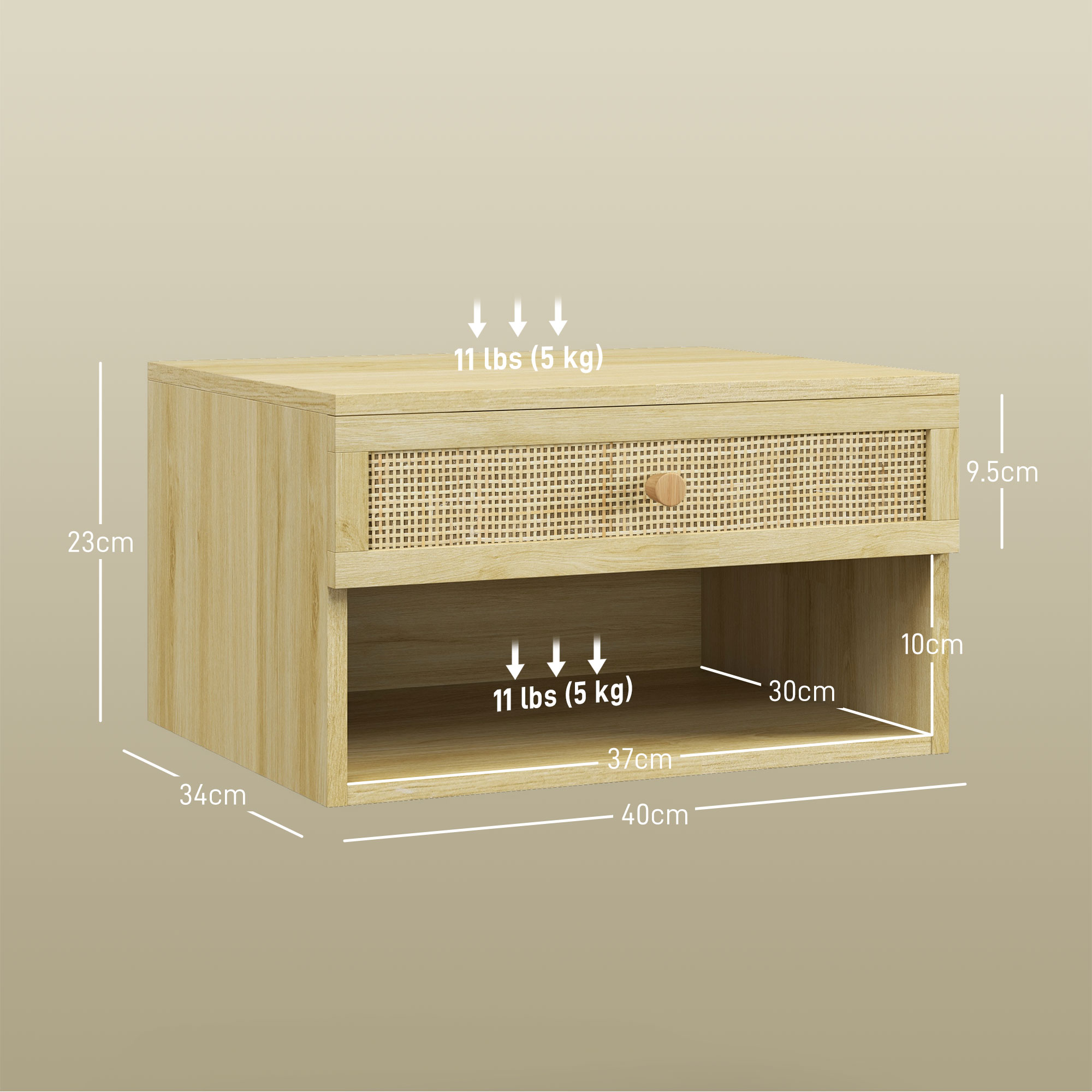Set Of Two Rattan Panel Floating Bedside Tables - Wood-Effect — image 4