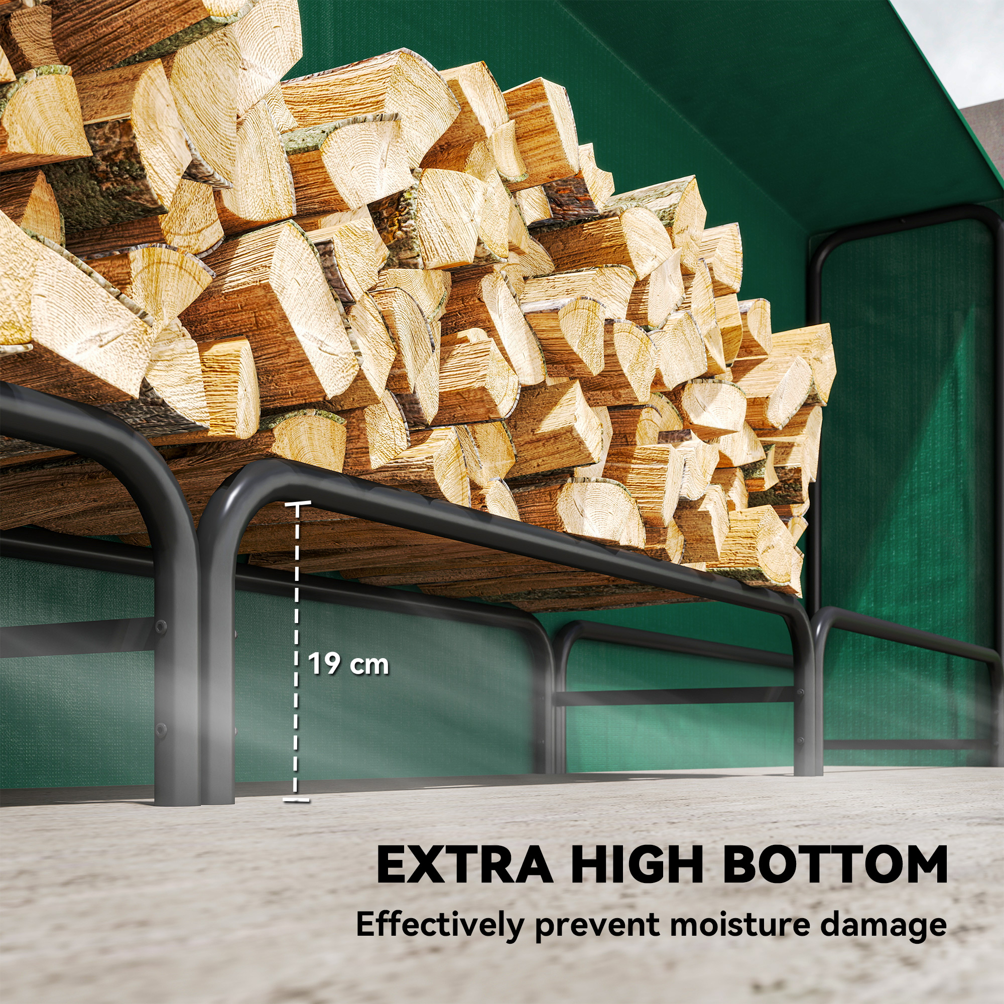 Firewood Rack With Waterproof Cover, Heavy Duty Metal Log Store Indoors — image 3