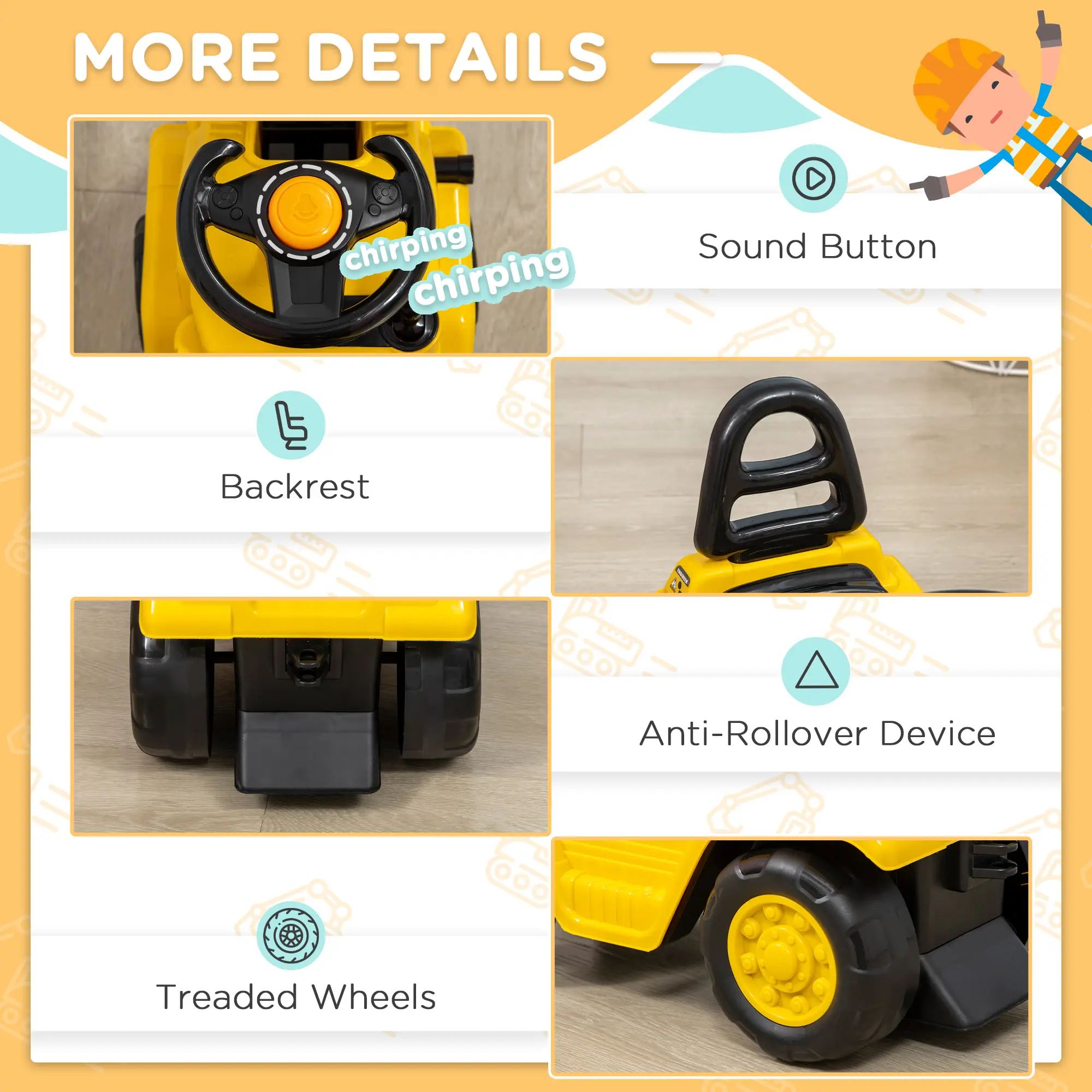 Sit and Scoot Ride-on Toy with Forklift Operation, Construction Toys for Kids with Under Seat Storage, Forklift Toy for 3-Year-Old Boys & Girls, Imagination Toy