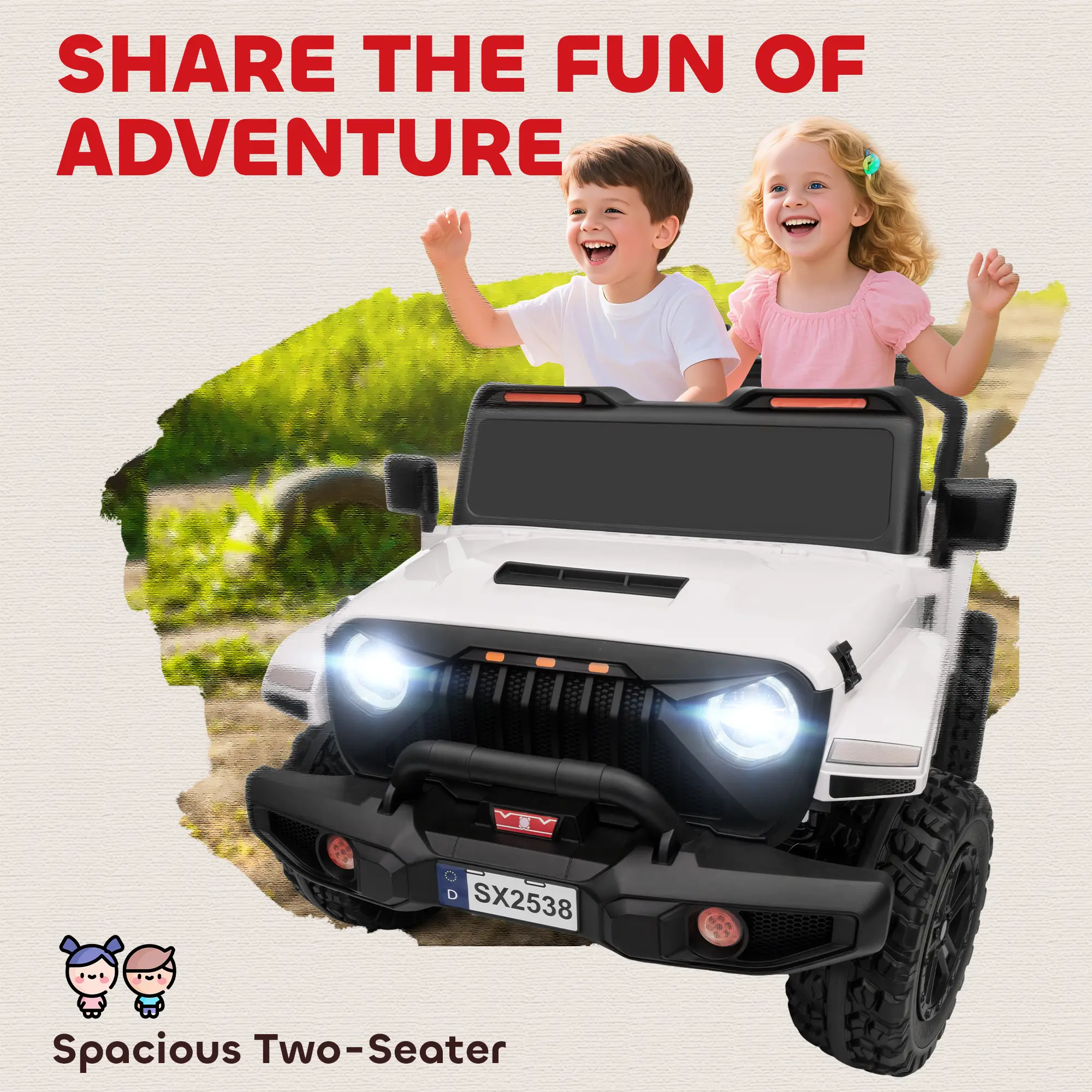 Ride on Truck Car with 2-Seater, 24V Electric Car with 4 Motors, Remote Control, Spring Suspension for 3-8 Years, White
