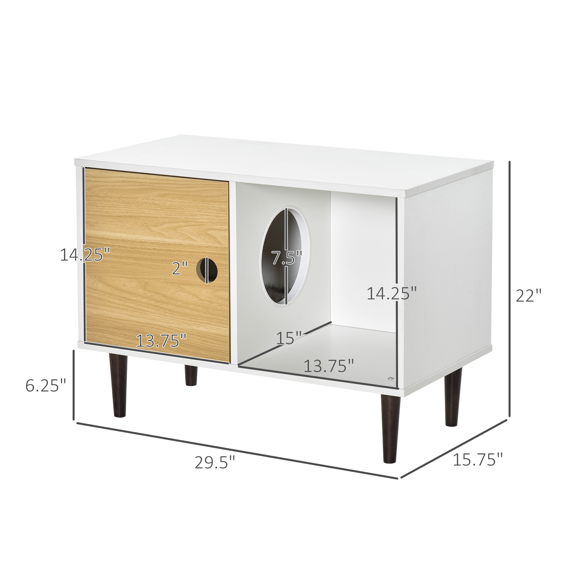  Wooden Cat House with Soft Cushion, Decorative Kitten Condo Side Table, Elevated Pet House with Storage Space