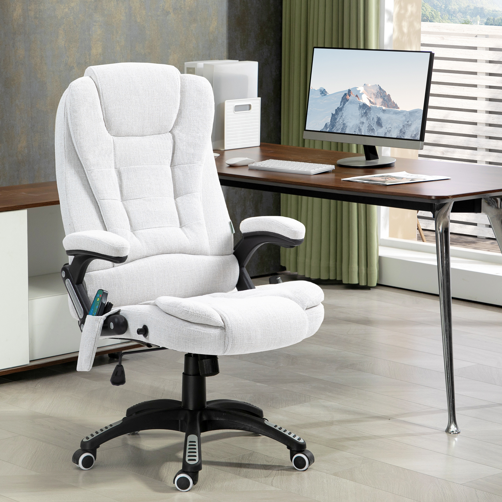 Vinsetto Massage Recliner Chair Heated Office With Six Points Linen-Feel Fabric — image 4