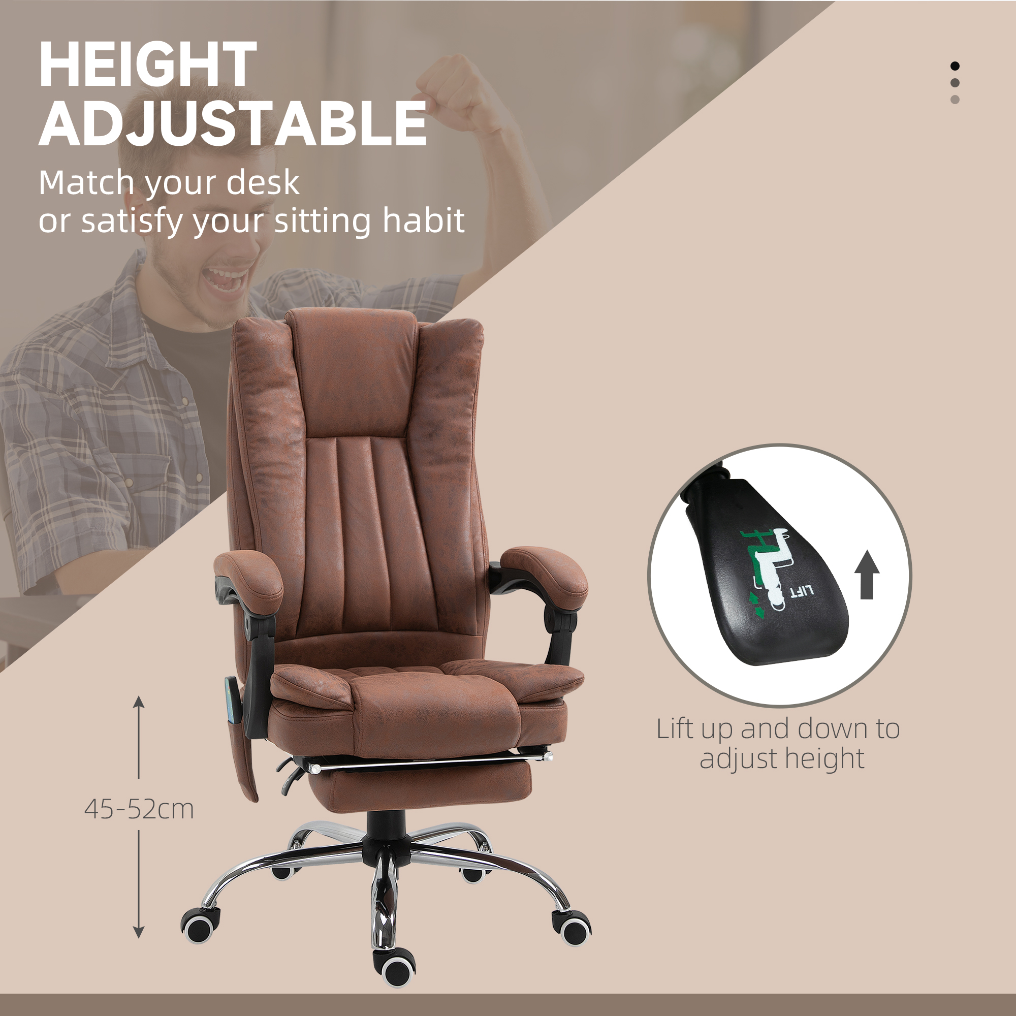 Vinsetto Office Chair With Massage And Heat, Microfibre Reclining Computer Desk — image 4