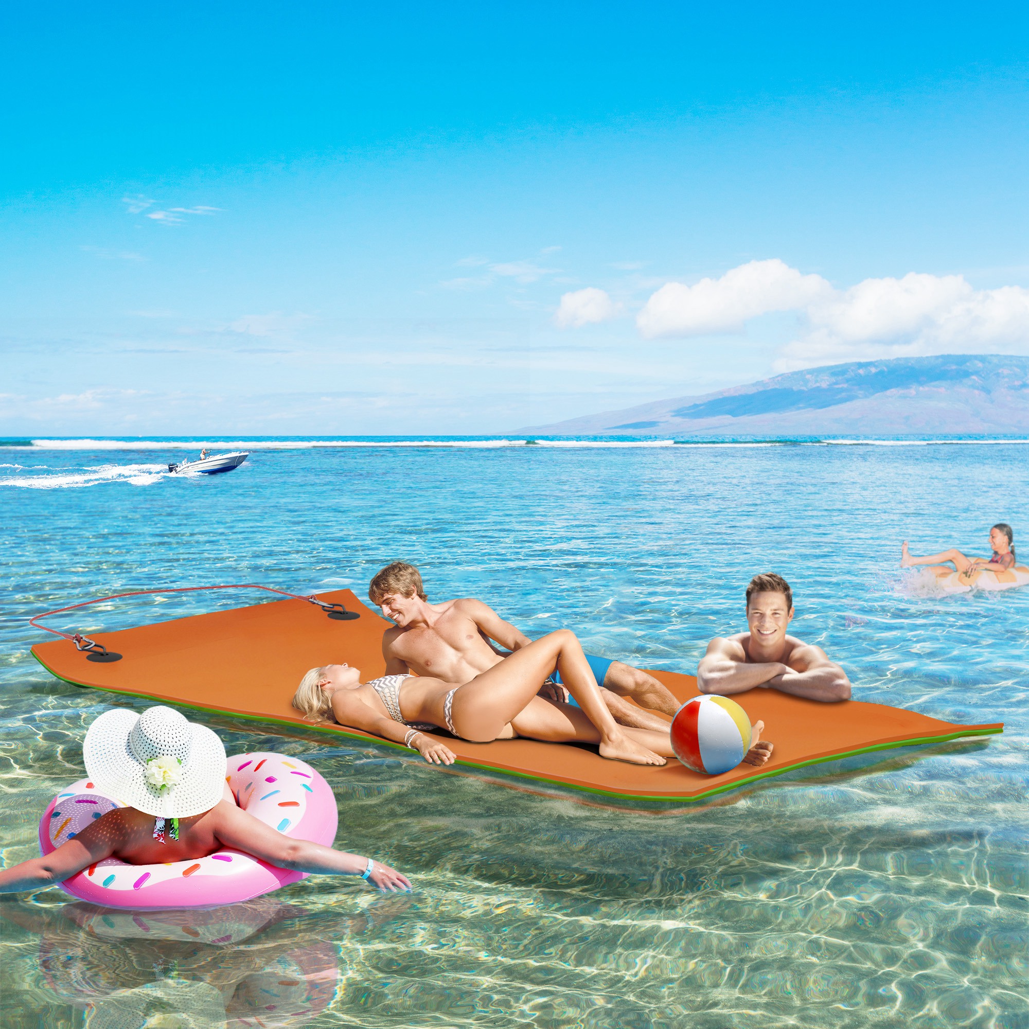 9 x 6 Lily Pad Water Mat for 2 Adults, Floating Water Pad for Lake, Pool, Ocean, Beach, and Boating, Orange