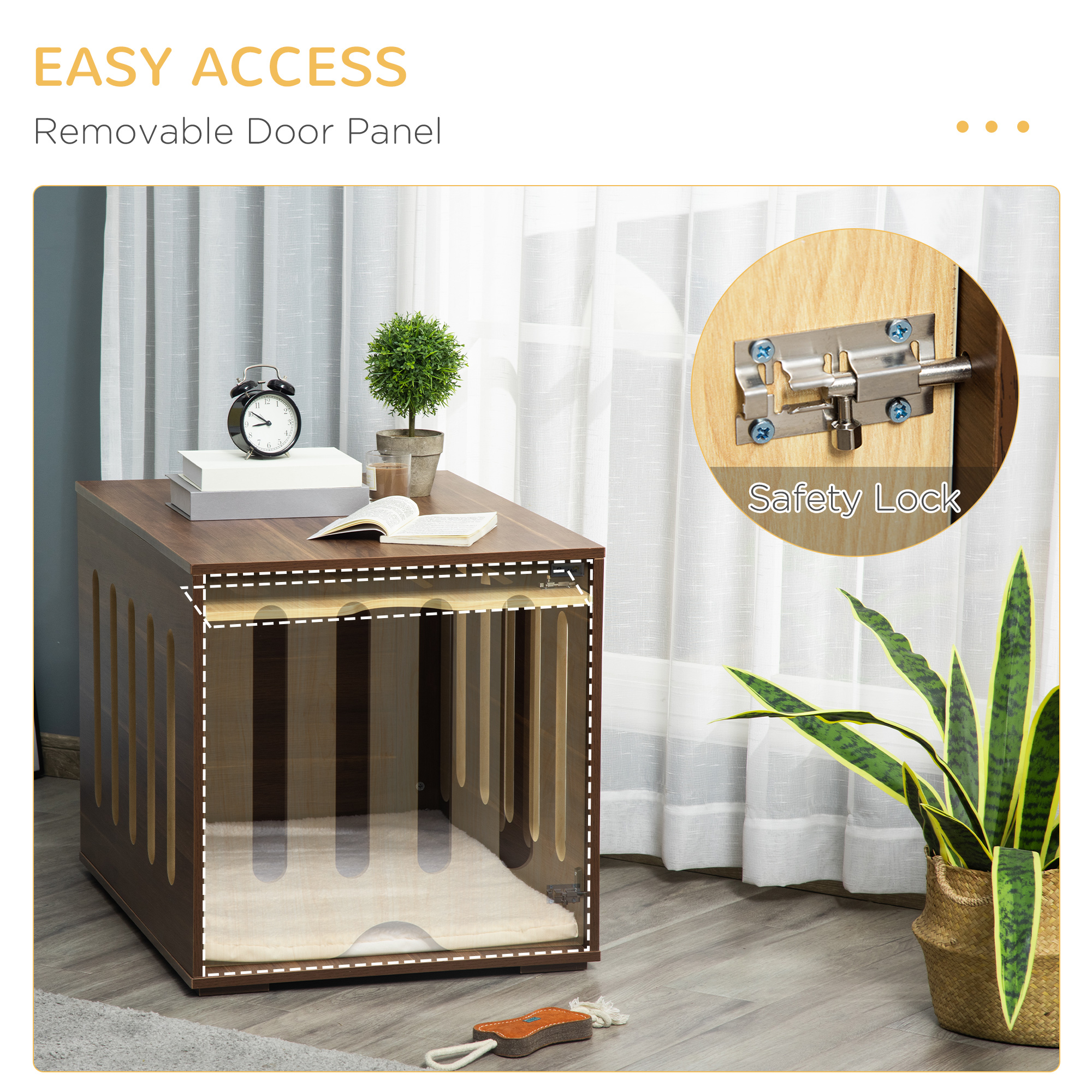  Furniture Style Dog Crate End Table with Removable Door Panel, Dog Crate Bed with Foam Cushion, Safety Lock, Indoor Use, for Small & Medium Dogs, Brown