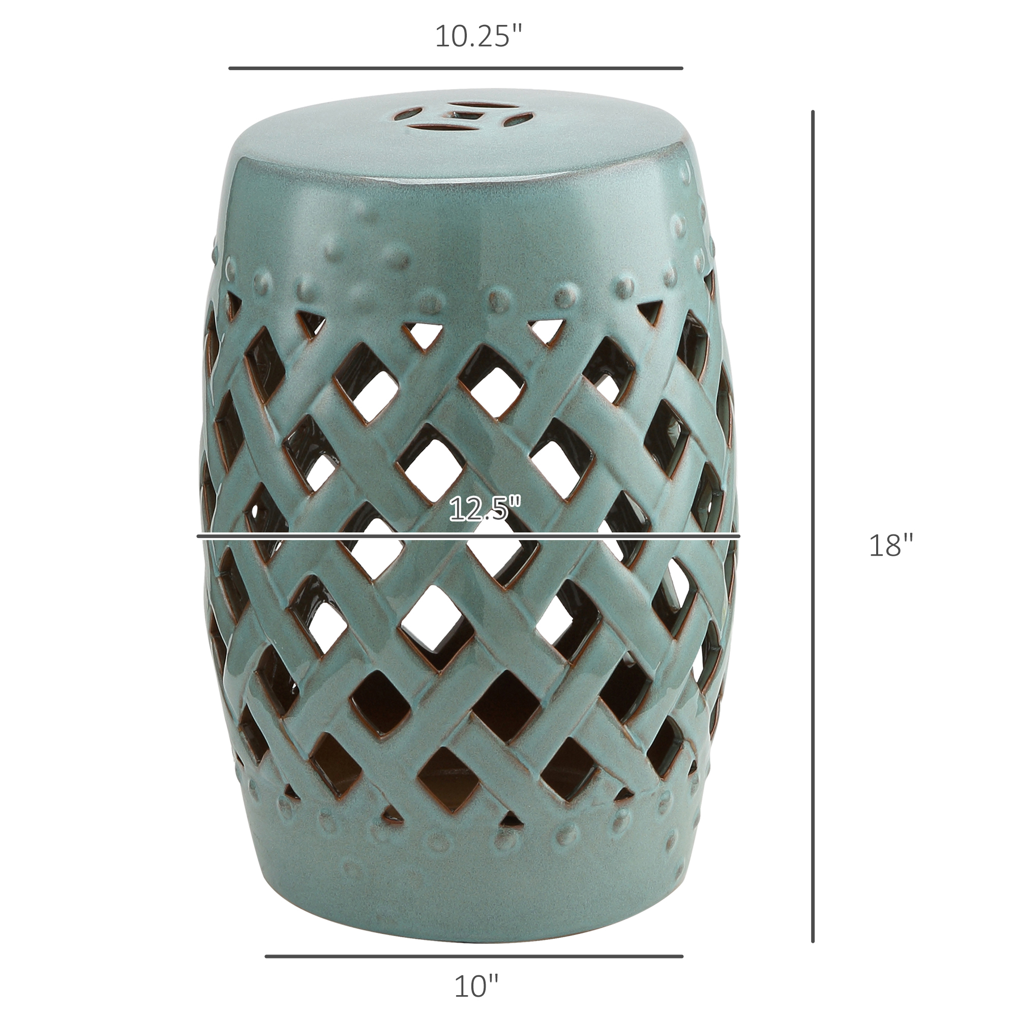 13″ x 18″ Ceramic Garden Stool with Woven Lattice Design & Glazed Strong Materials Decorative End Table, Antique Blue