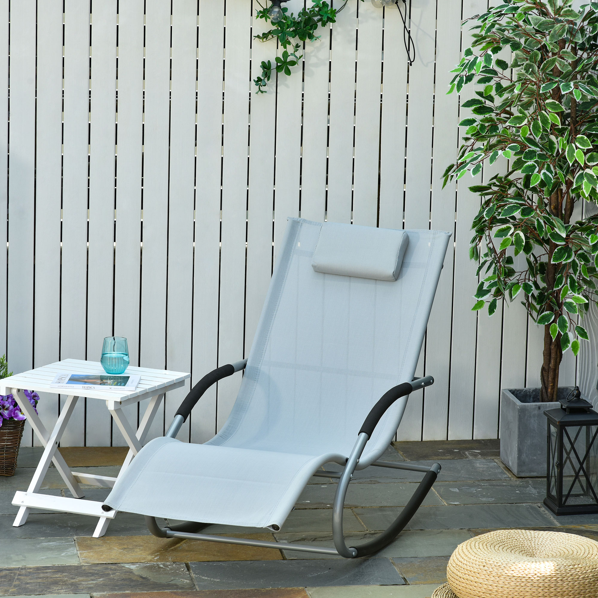  Zero Gravity Rocking Chair Outdoor Chaise Lounge Chair Recliner Rocker with Detachable Pillow and Weather-Fighting Fabric for Patio, Deck, Pool, Gray