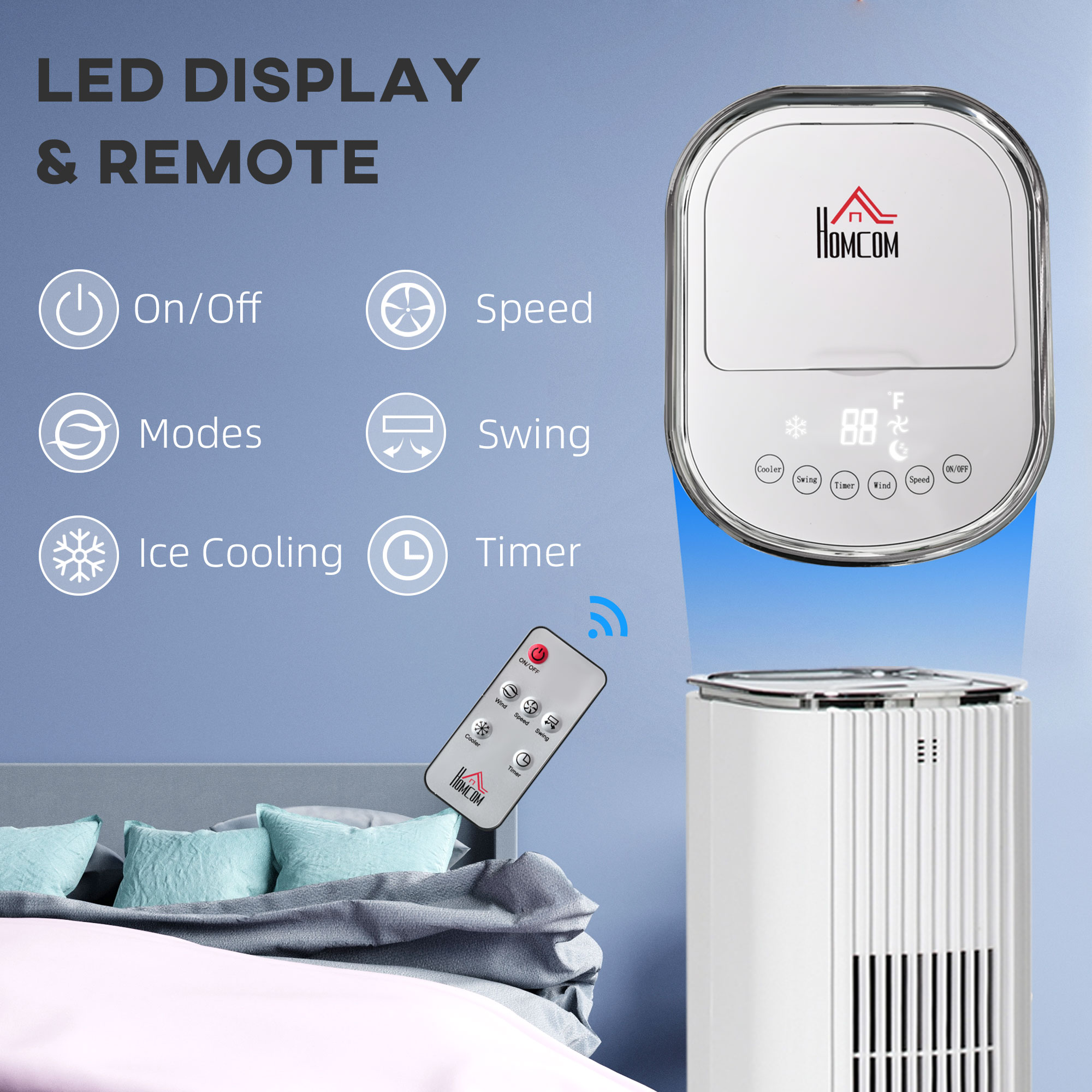  42" 3-In-1 Evaporative Air Cooler with Water Tank, Ice Cooling Fan with Humidifier, 52° Oscillating Portable Swamp Cooler for Home Office, 3 Modes, 3 Speeds, 12H Timer, Remote, White