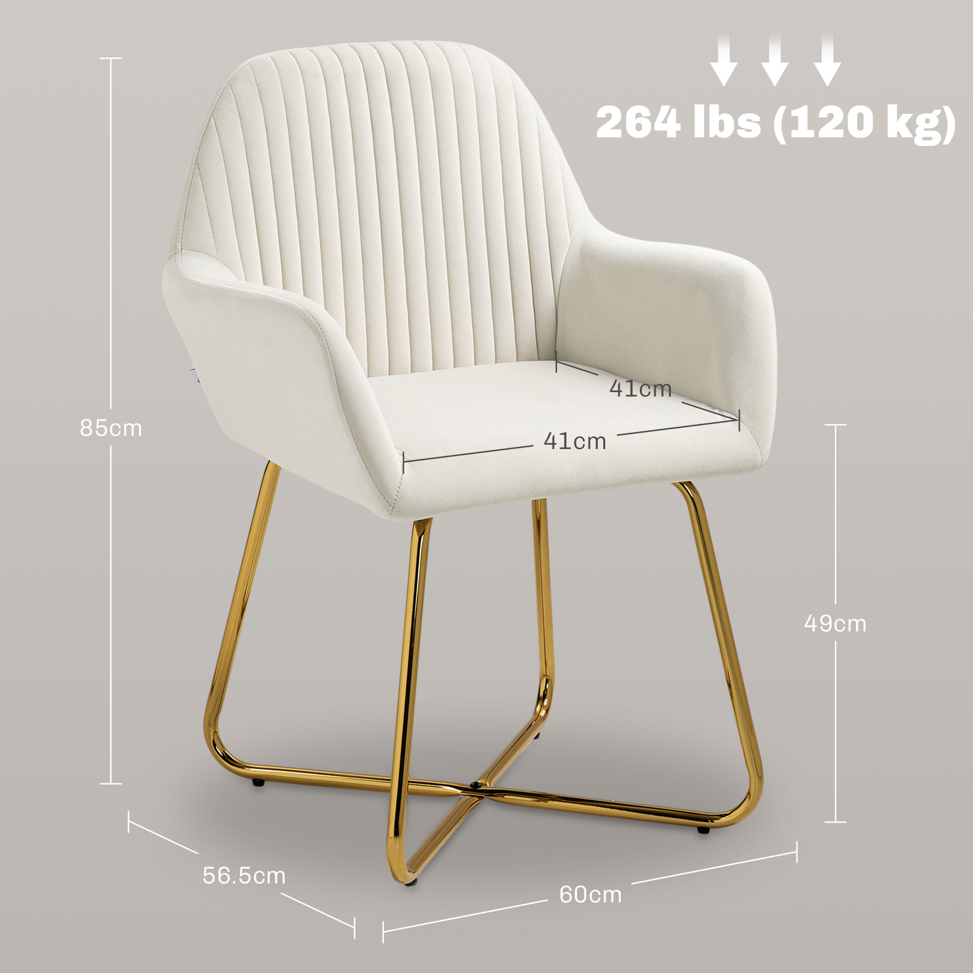 Modern Arm Chair Upholstered Accent With Metal Base For Living Room Cream White — image 2
