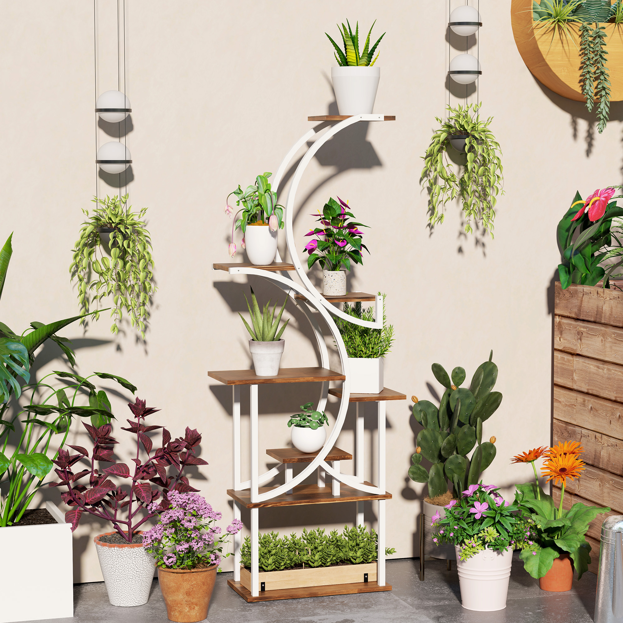 Plant Stand Indoor, 8 Tier 62″ S-Shaped Plant Shelf, Corner Plant Rack for Multiple Plants, Carbonised Finish