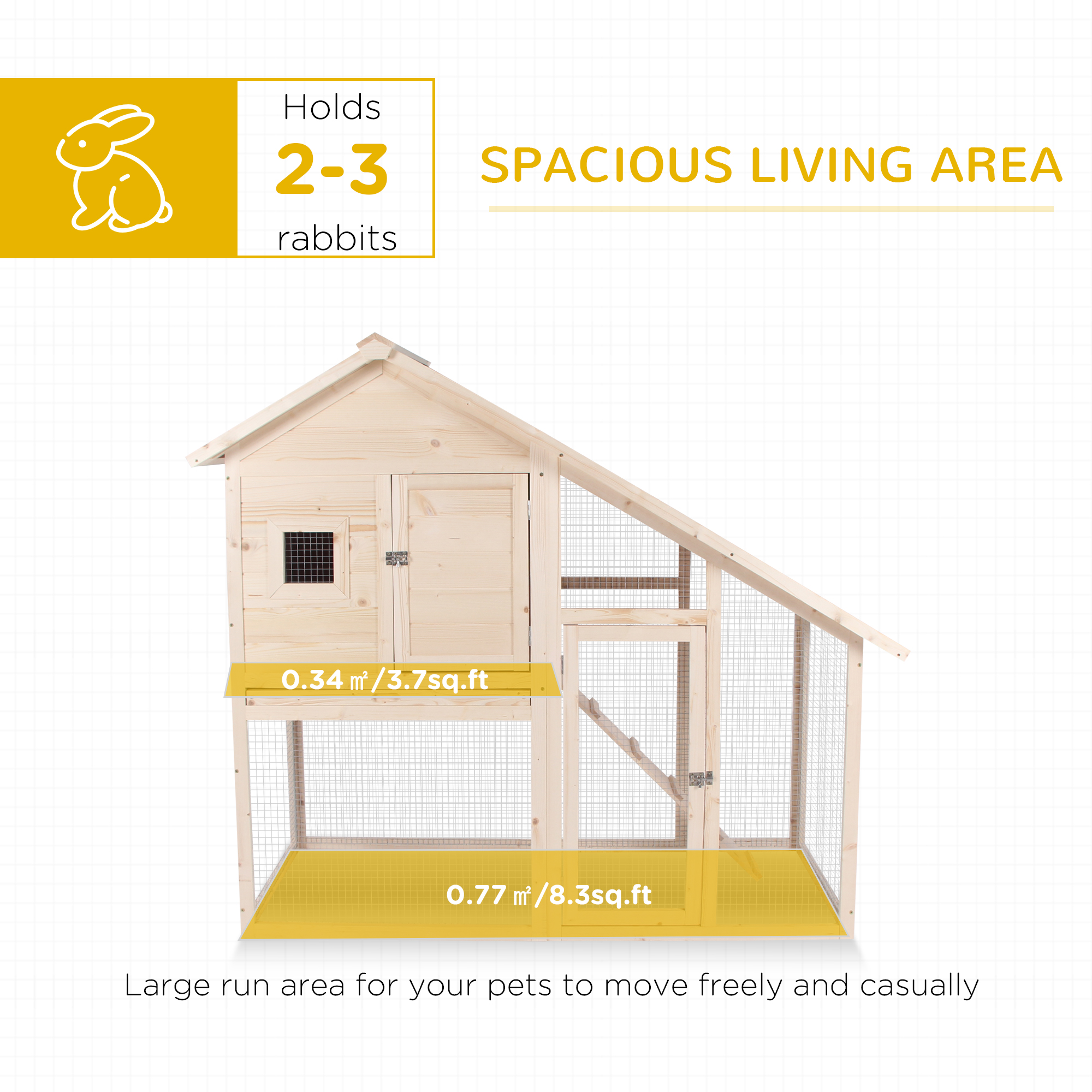  55" L 2-Tier Wooden Rabbit Hutch Bunny Cage
