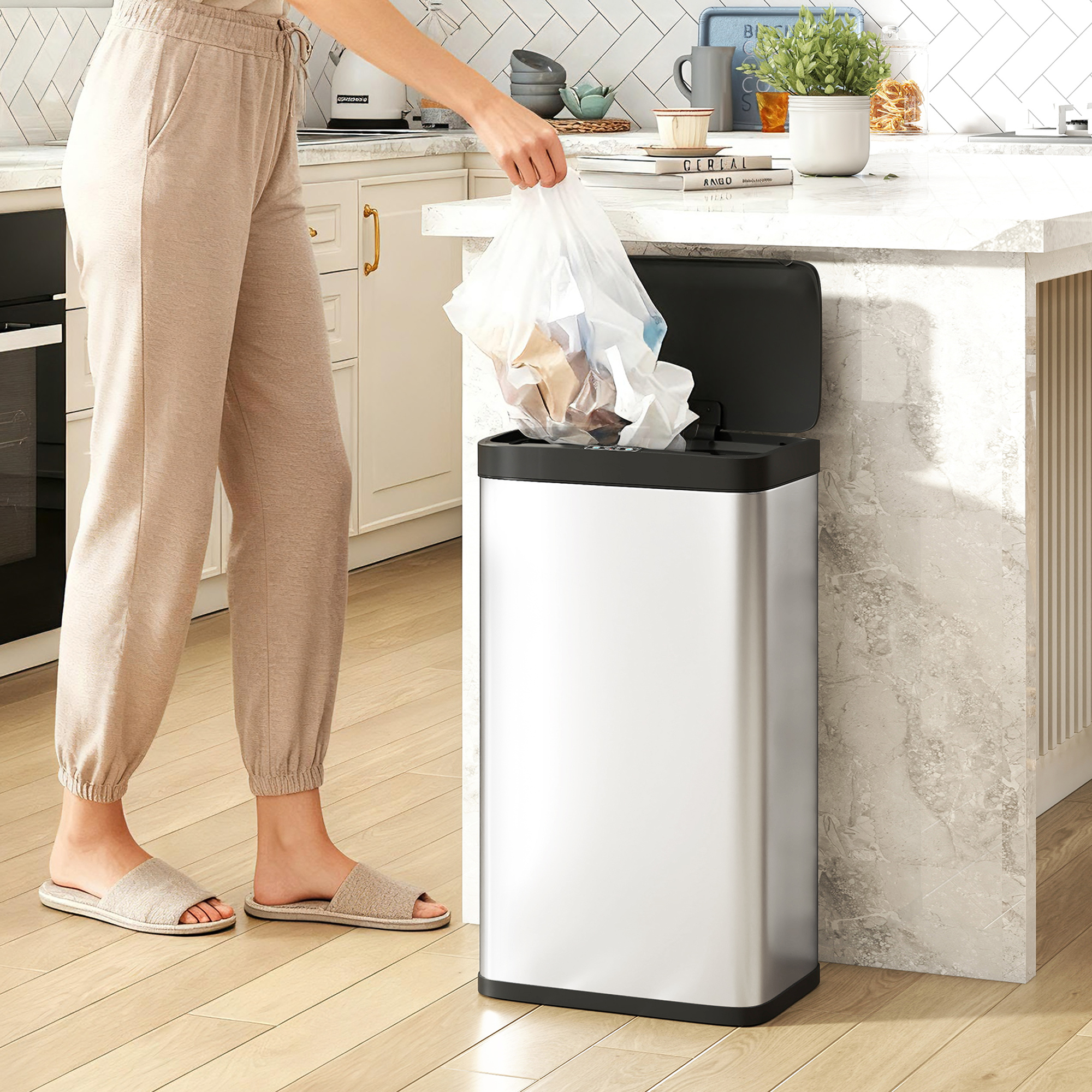45L Stainless Steel Sensor Bin - Silver Tone — image 5