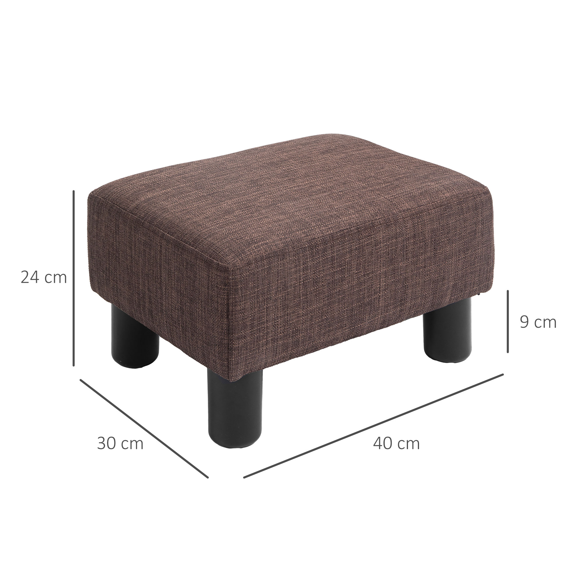 Linen Fabric Footstool Ottoman Cube With 4 Plastic Legs, Brown