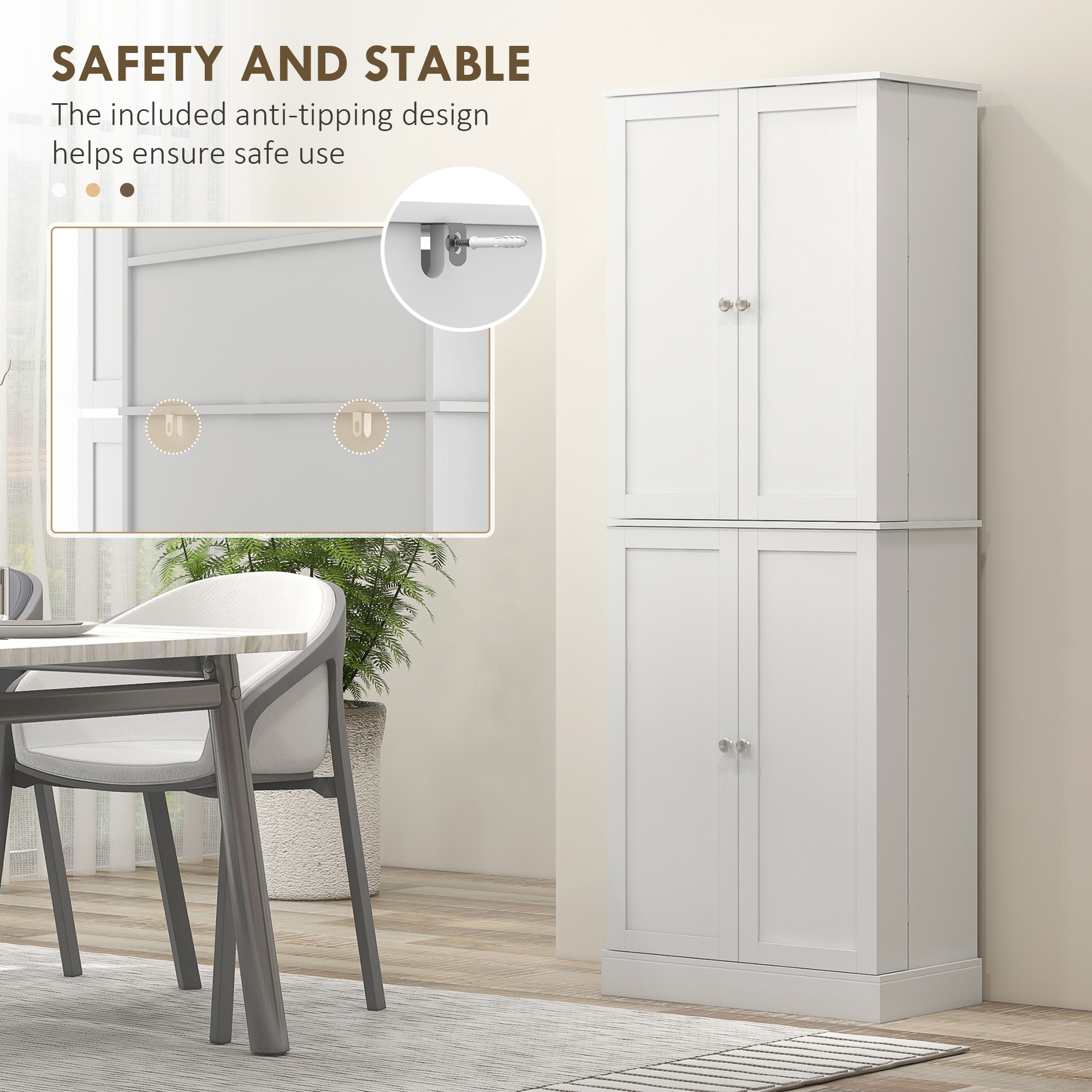 65" Kitchen Cabinet, Kitchen Pantry Cabinet with 4 Doors and 16 Door Shelves for Dining Room, White - 6
