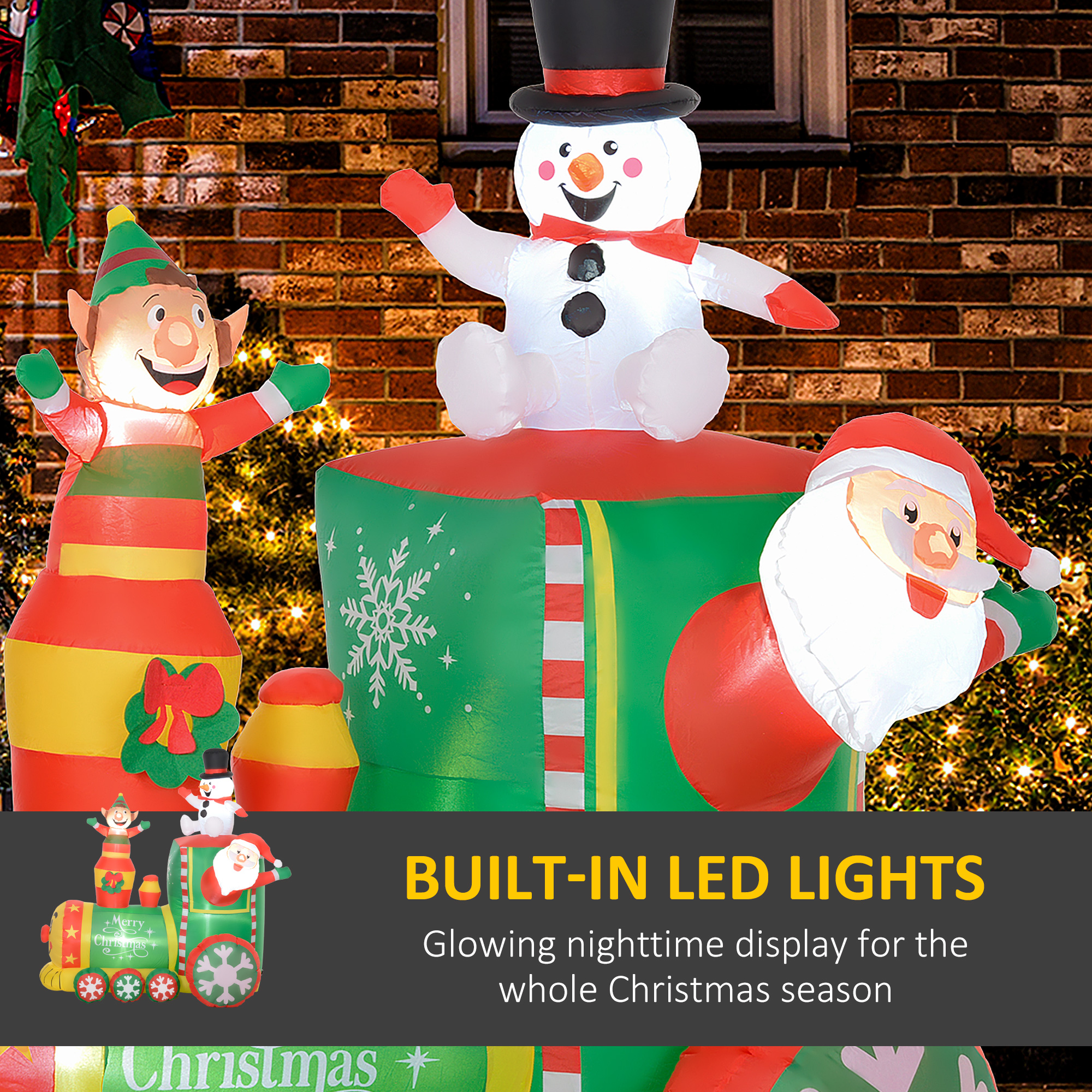 6FT Inflatable Train with Santa Claus, Snowman, Blow-Up Outdoor Display w/ White LED Lights for Party — foto 2