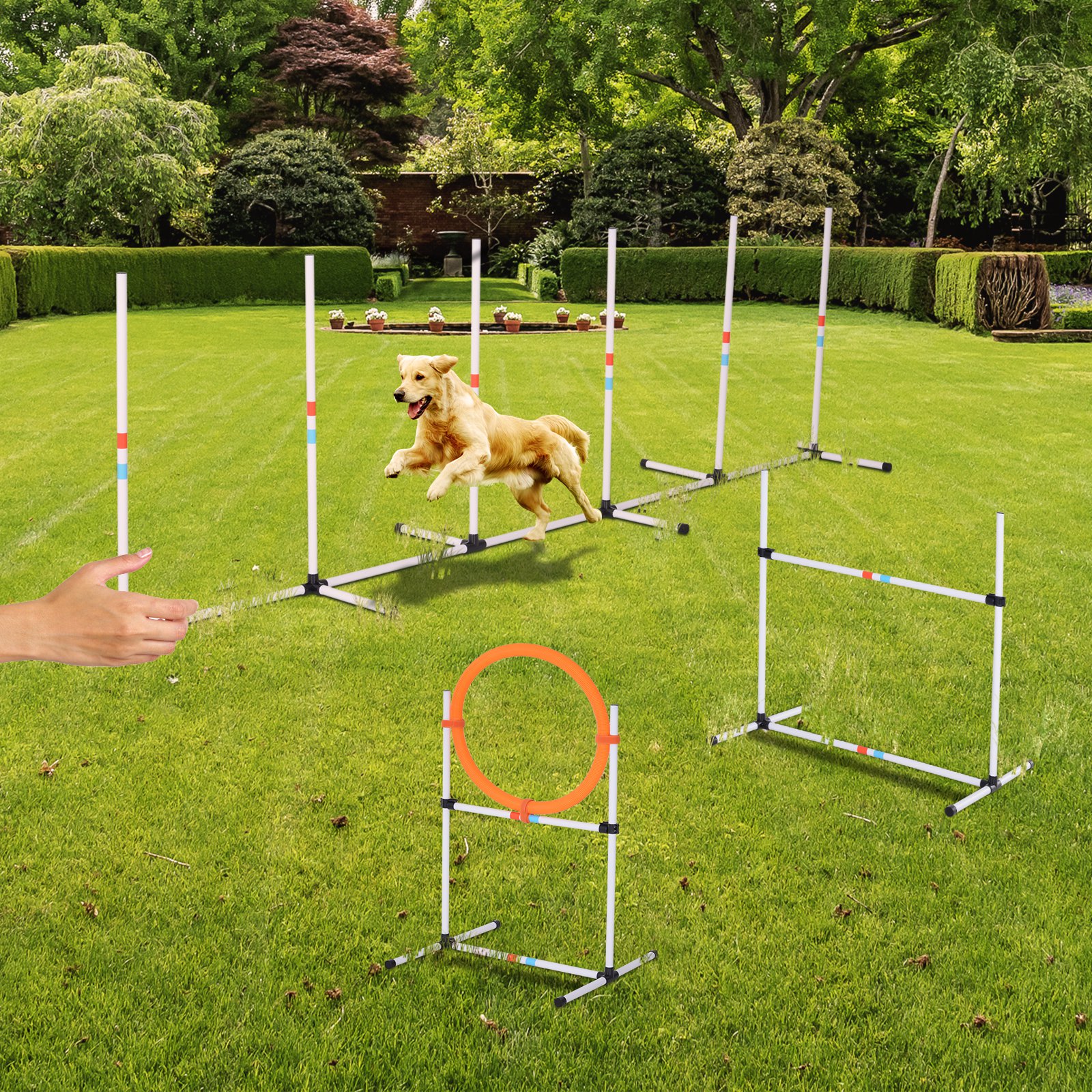  Portable Pet Agility Pet Training Set Dog Obstacle Exercise Adjustable Jump Ring High Jumper w/ Carry Bag