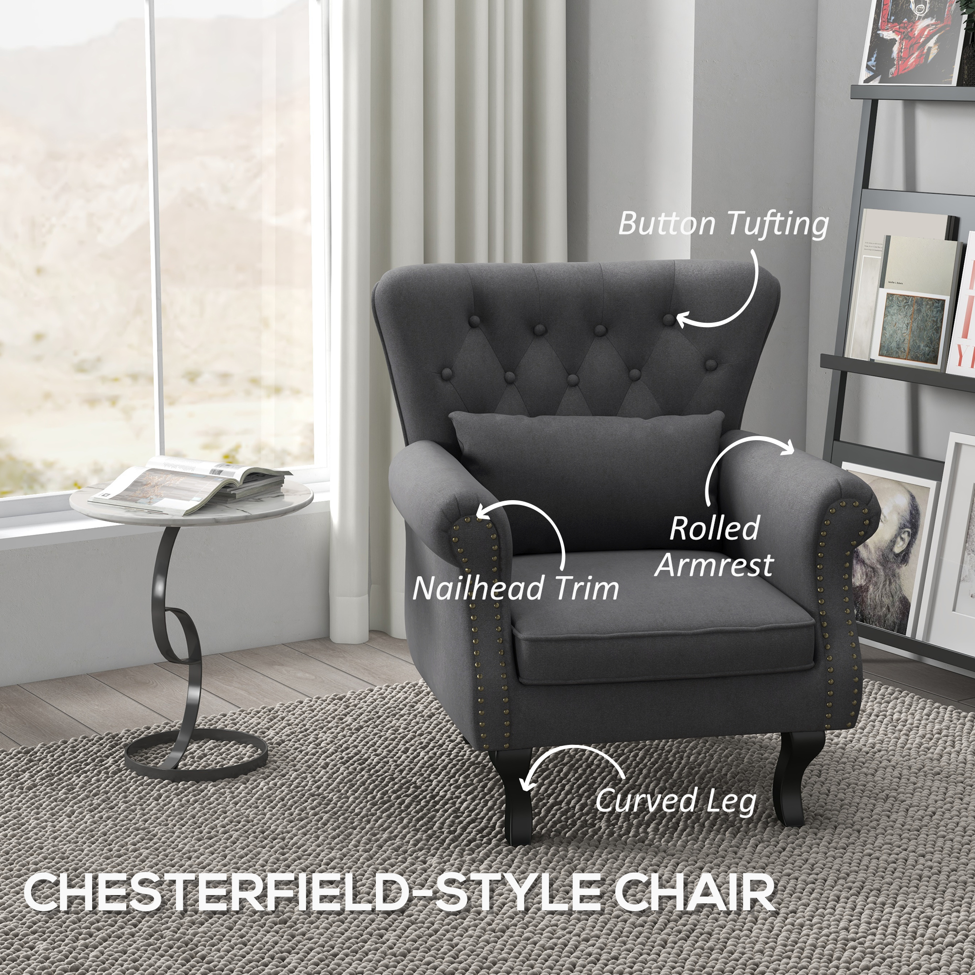 Chesterfield-Style Accent Chair - Grey — image 4