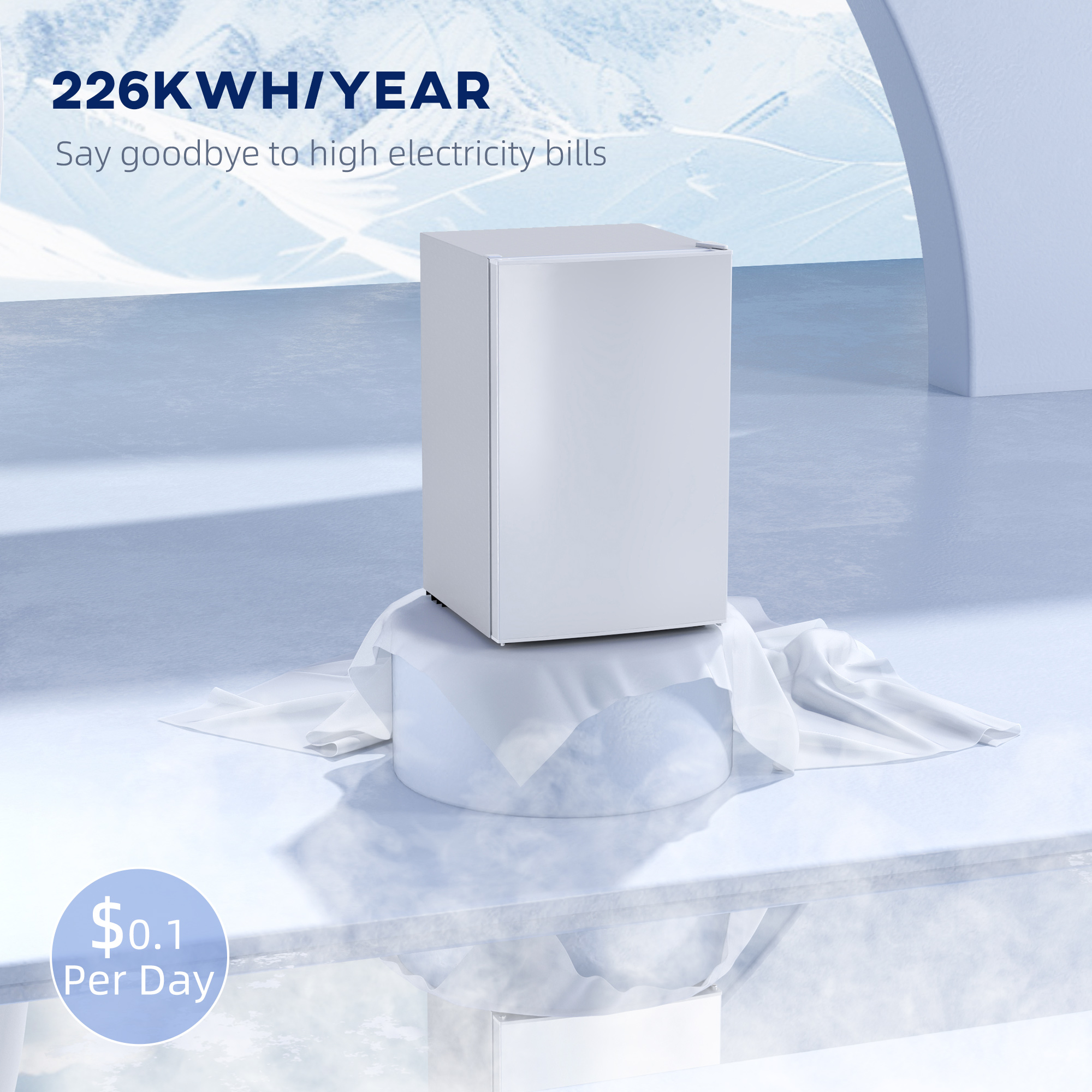  4.5 Cu.Ft Mini Fridge, Single Door Refrigerator with Freezer, Wheels, Adjustable Thermostat, Reversible Door, White