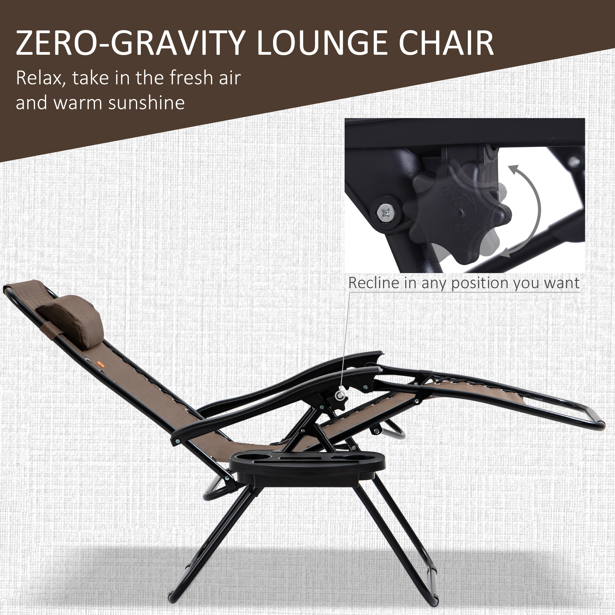  Zero Gravity Chair Set with Side Table, Folding Reclining Chair with Cupholders & Pillows, Adjustable Lounge Chairs for Pool, Backyard, Lawn, Beach, Brown