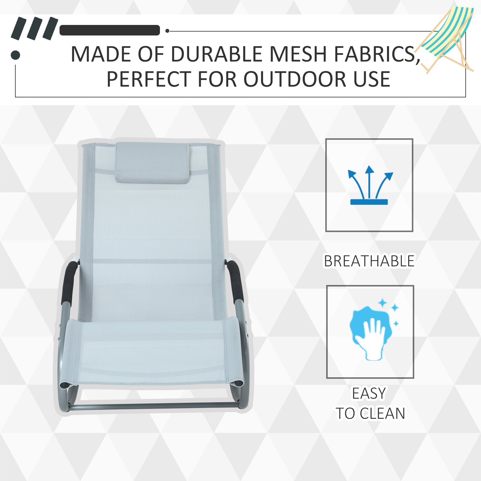  Zero Gravity Rocking Chair Outdoor Chaise Lounge Chair Recliner Rocker with Detachable Pillow and Weather-Fighting Fabric for Patio, Deck, Pool, Gray