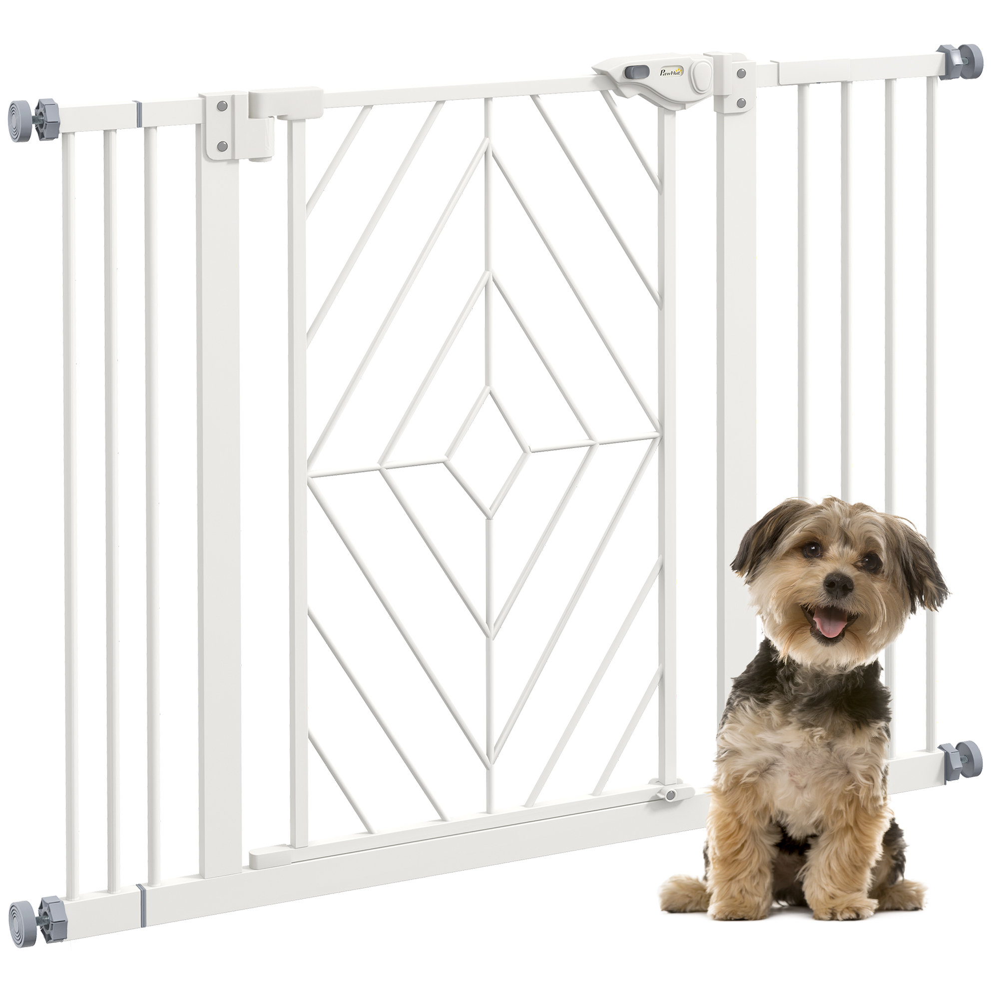 PawHut Pressure Fit Stair Gate Dog Gate W/ Auto Closing Door, Double Locking, Easy Installation, For 74-100cm Openings - White - Image 1