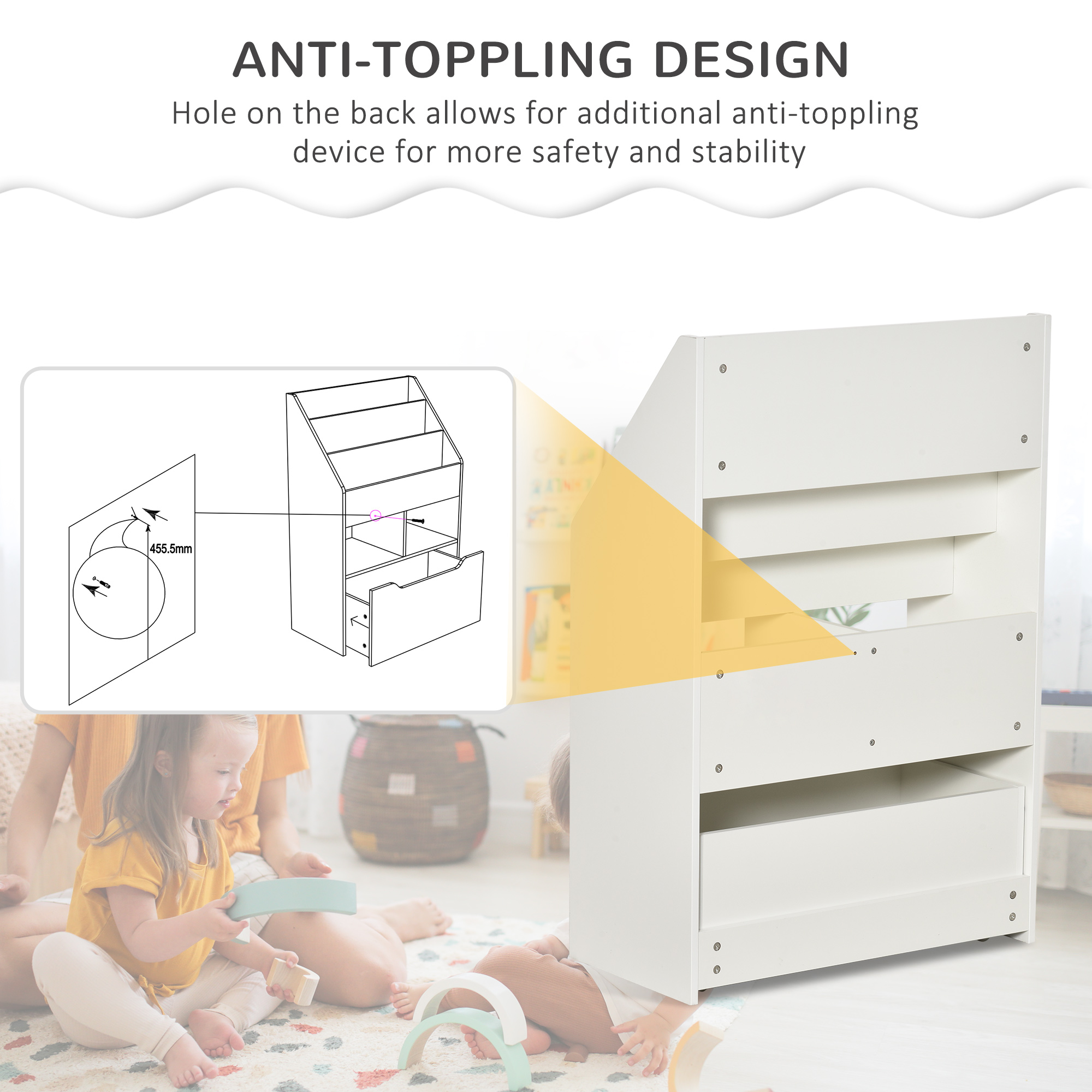 Kids Bookcase Multi-Shelf Book Rack with Mobile Drawer for B