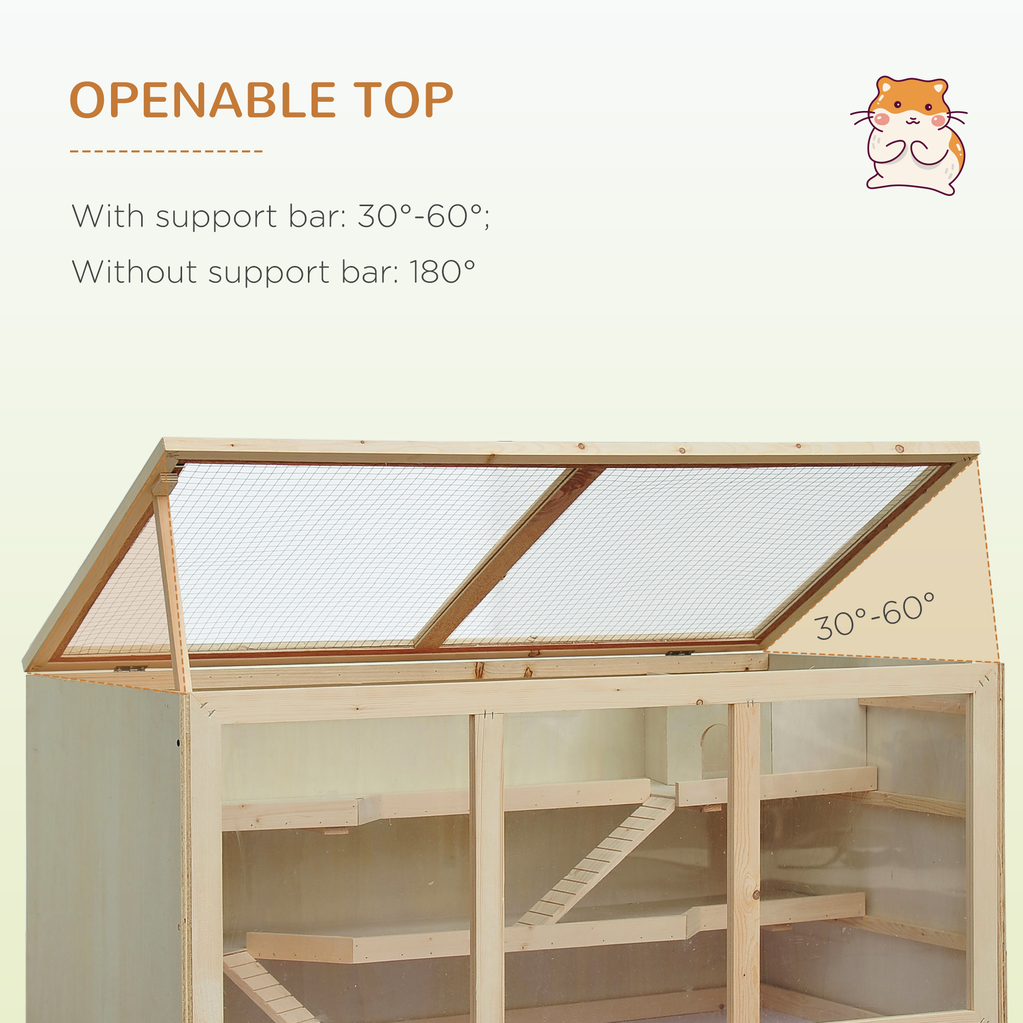  45" Extra Large Wooden Hamster Cage, 3-Layer Rat Cage with Opening Roof, PVC Window, Small Animal Habitat for Gerbil, Dwarf & Syrian Hamsters, Natural