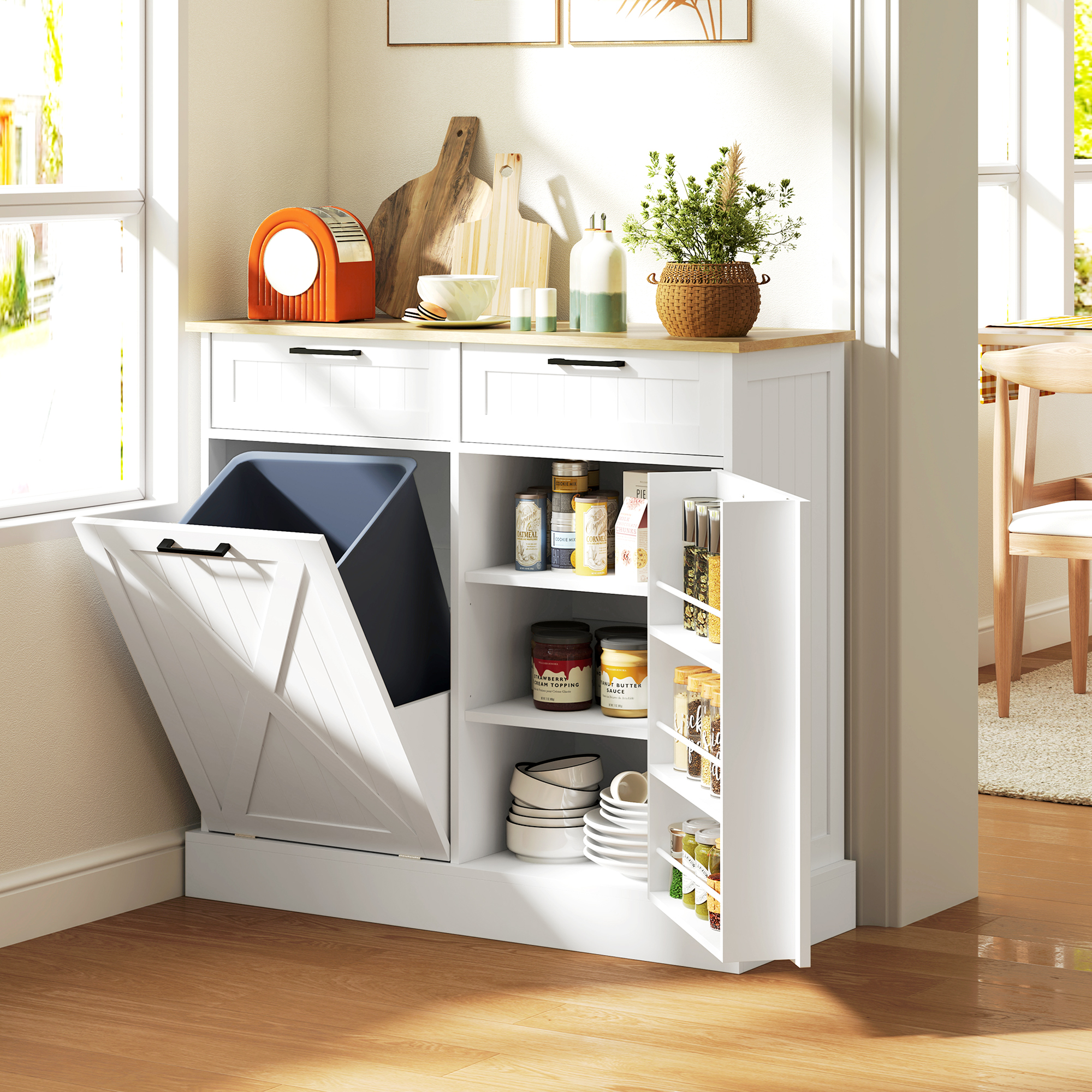 10 Gallon Farmhouse Kitchen Cabinet with Hidden Trash Can