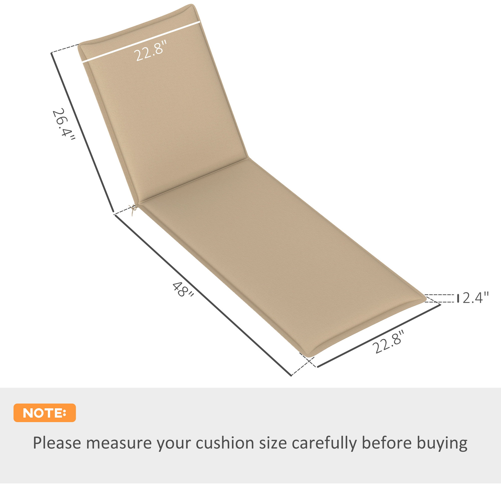Foldable Chaise Lounge Cushion Set of 2, Outdoor Lounge Chair Cushion Set, UPF50+ 200gsm Fabric, 76″ x 23″, Beige
