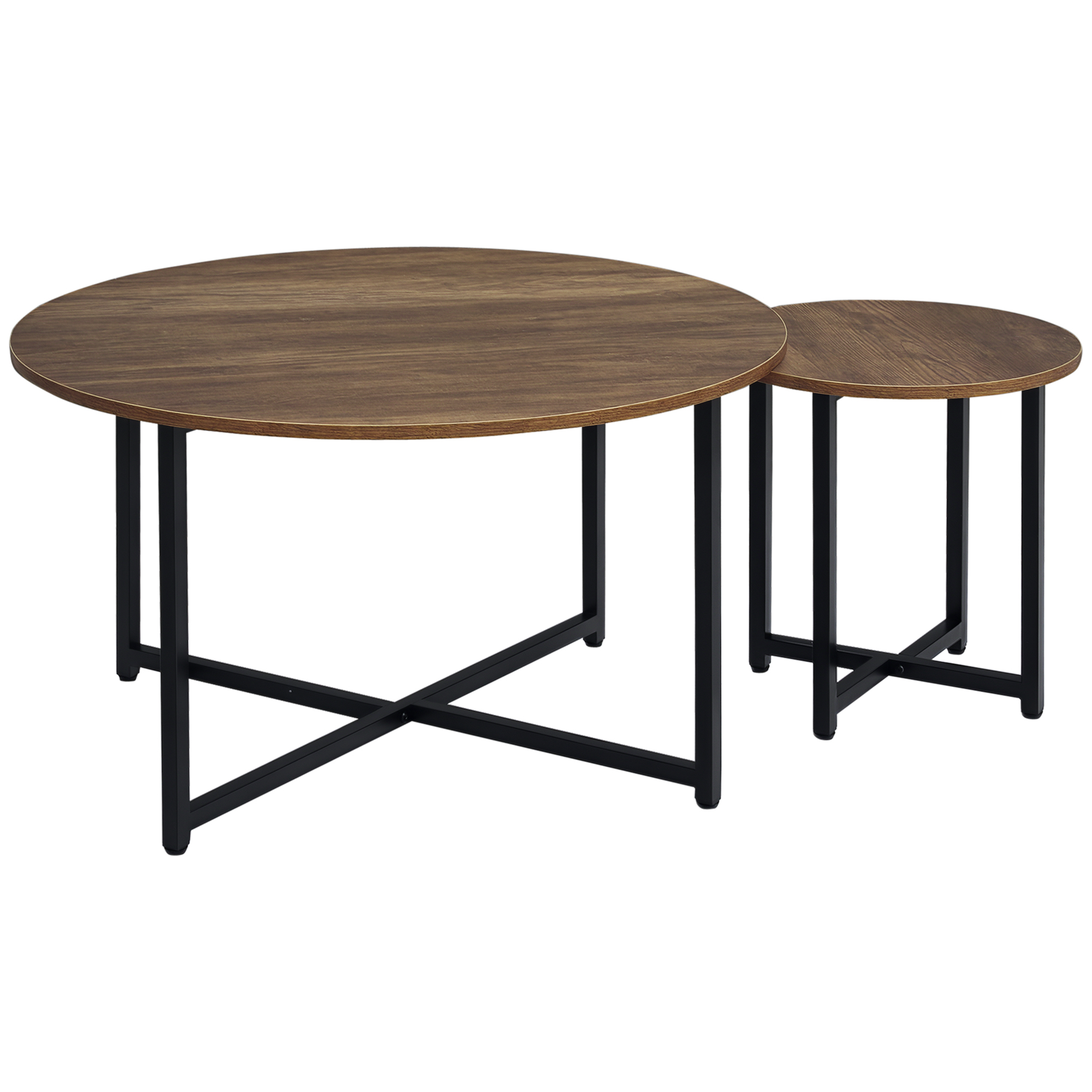 Round Coffee Table Set of 2 Industrial Living Room Tables Rustic Brown