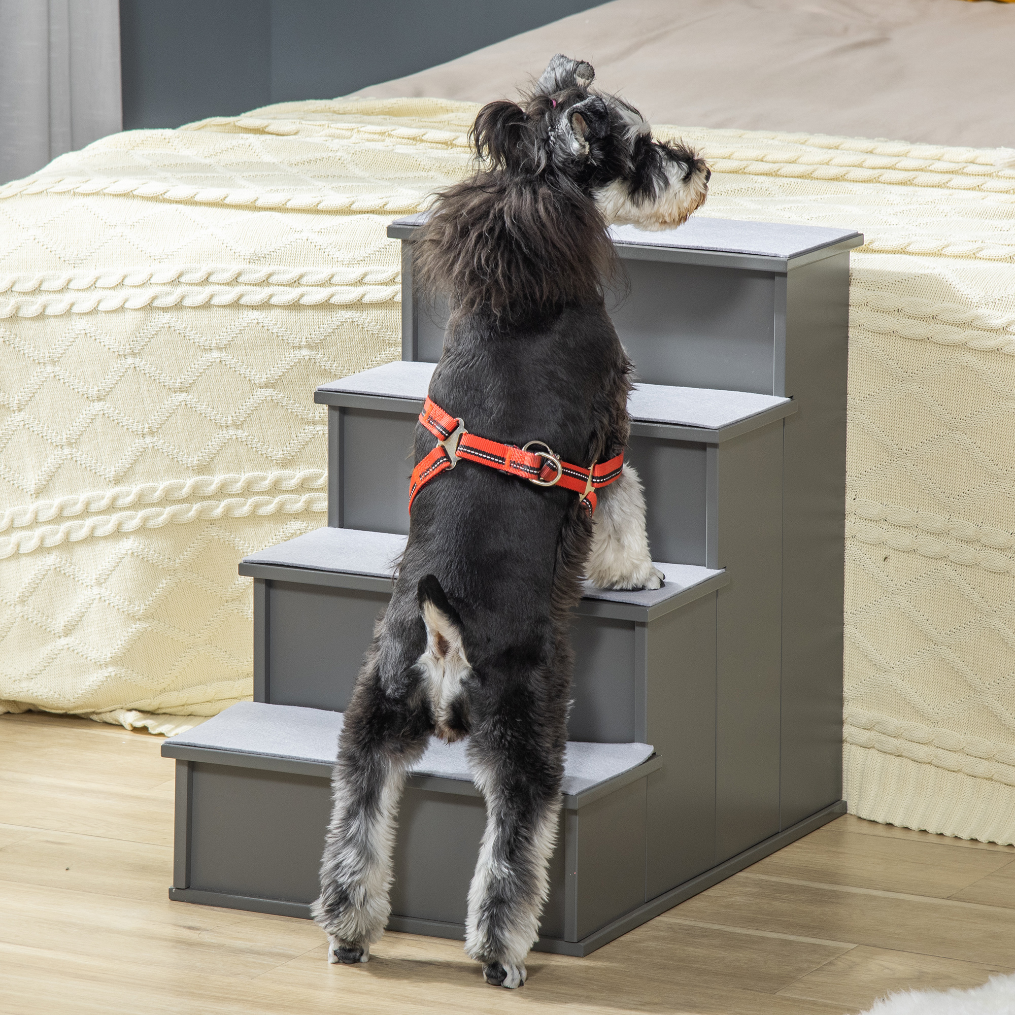Pet Stairs for Couch & Bed with Cushioned Removable Cover, Grey