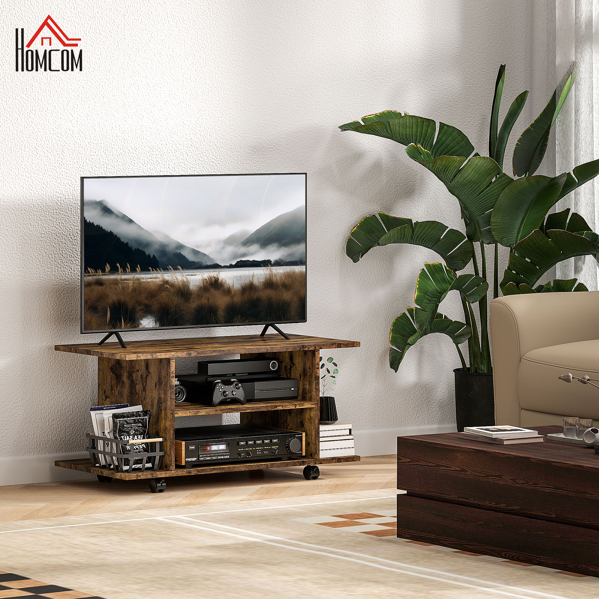 Modern TV Cabinet Stand Storage Shelves Table Mobile Bedroom Furniture
