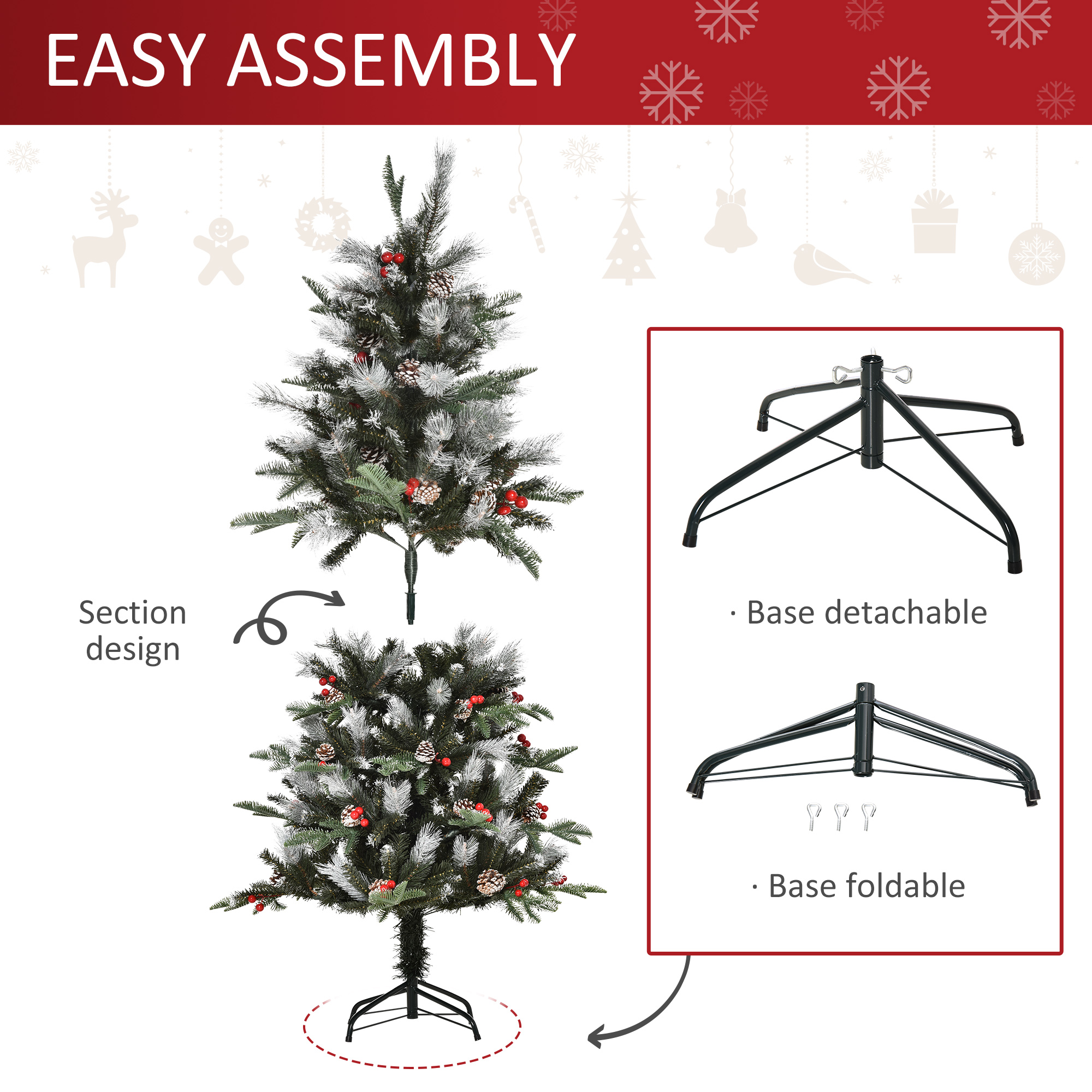 5FT Artificial Snow Dipped Christmas Tree Xmas Pencil Holiday Home Party — image 4