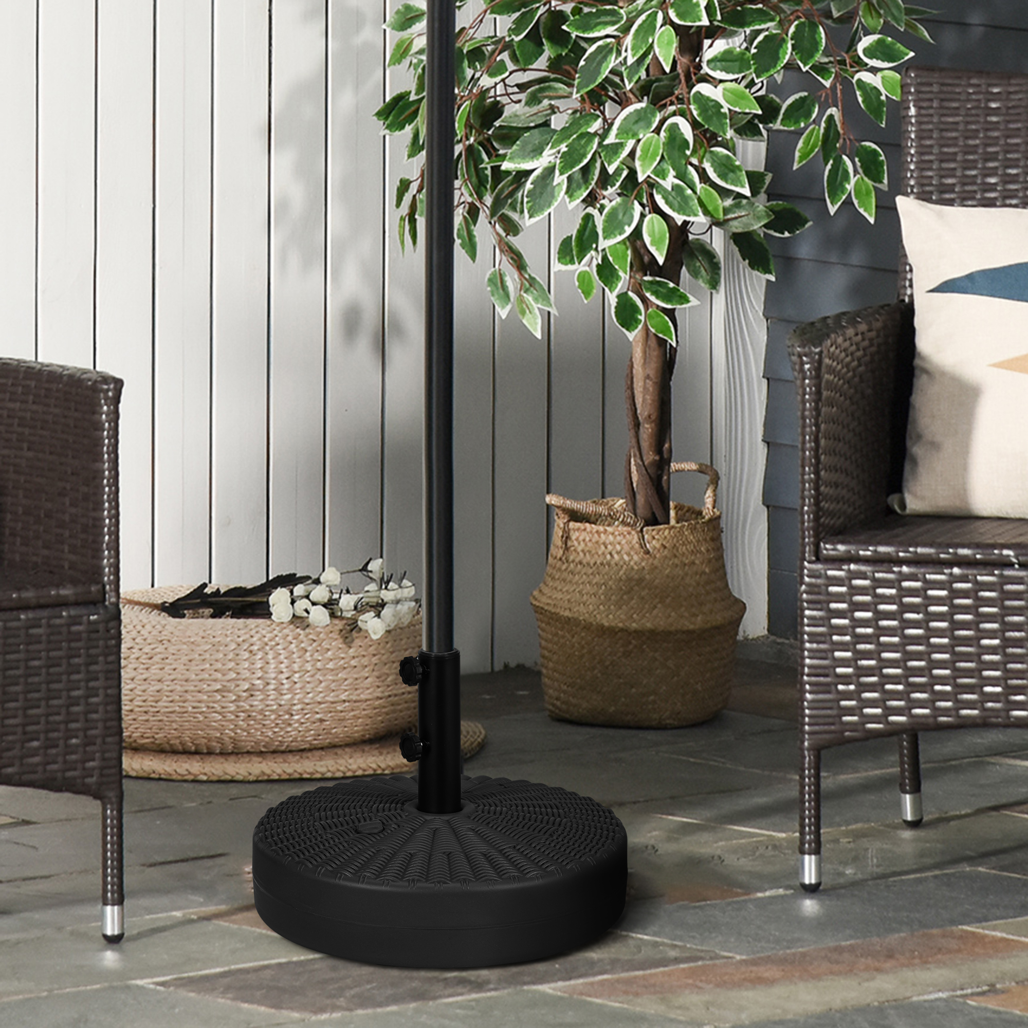 Umbrella Stand for 1.5" or 2" Umbrella Poles, Round Fillable Umbrella Base for Outdoor, Lawn, Deck, Black