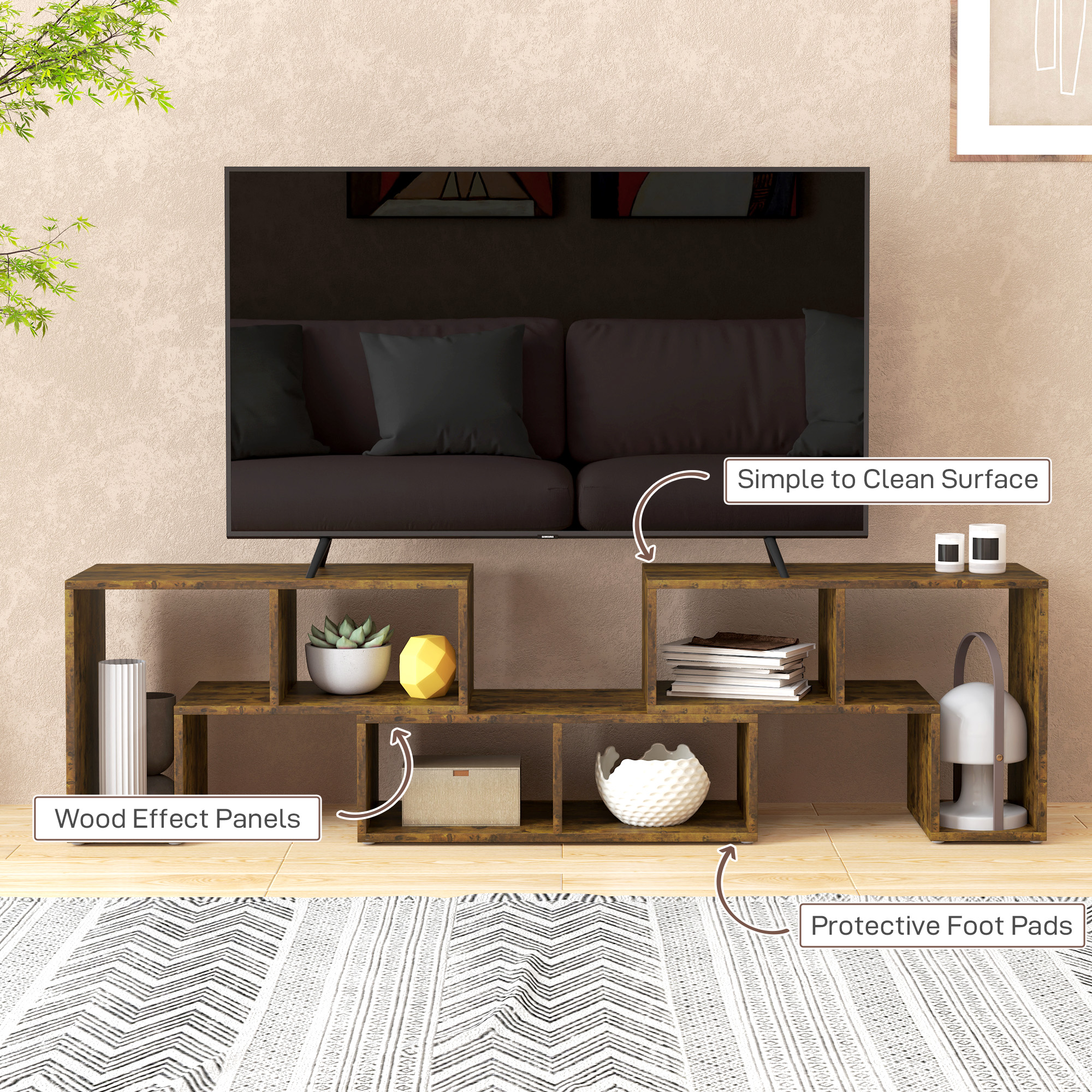 Rustic Dark Brown TV Stand with Open Shelves
