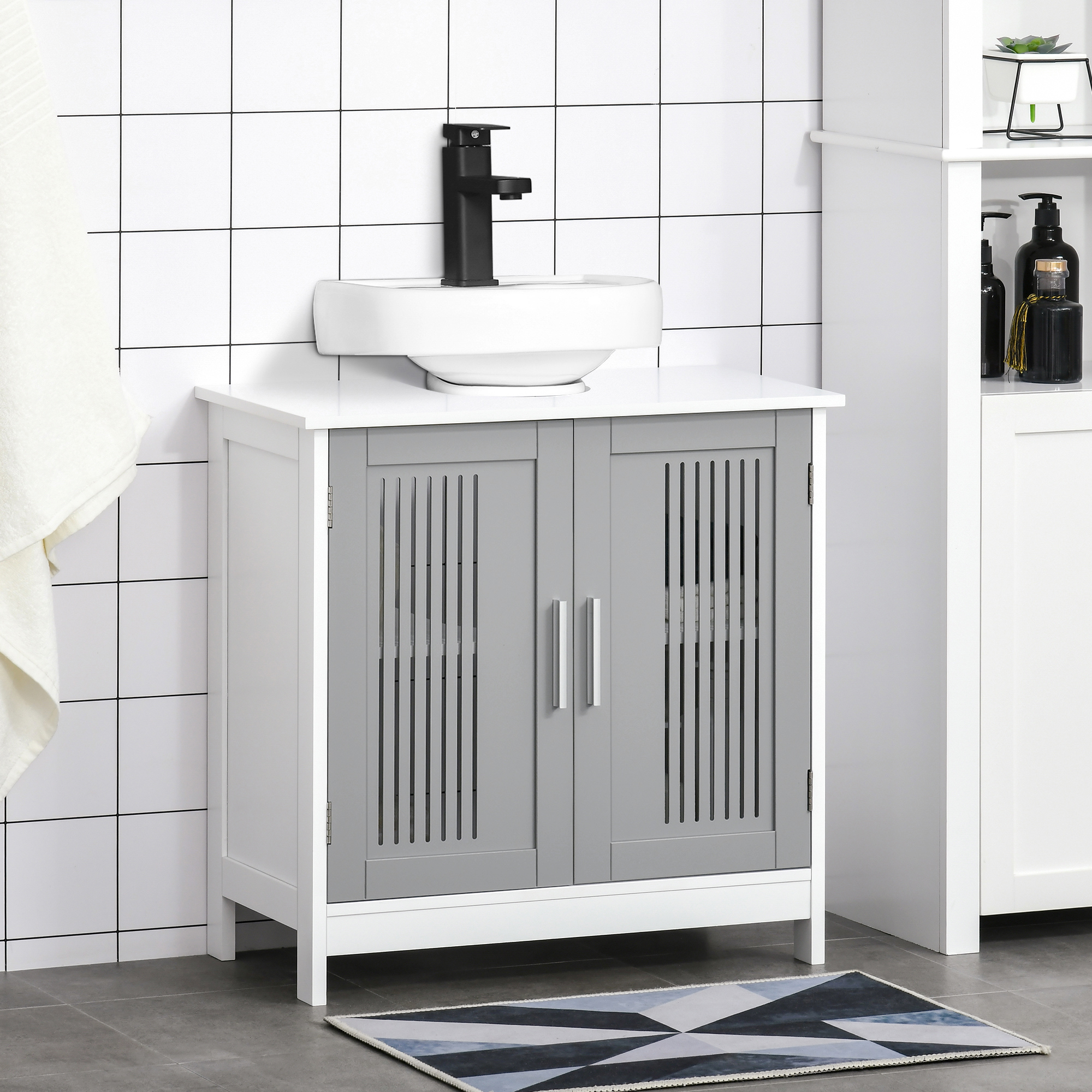  Under Sink Pedestal Storage Bathroom Cabinet, Gray White
