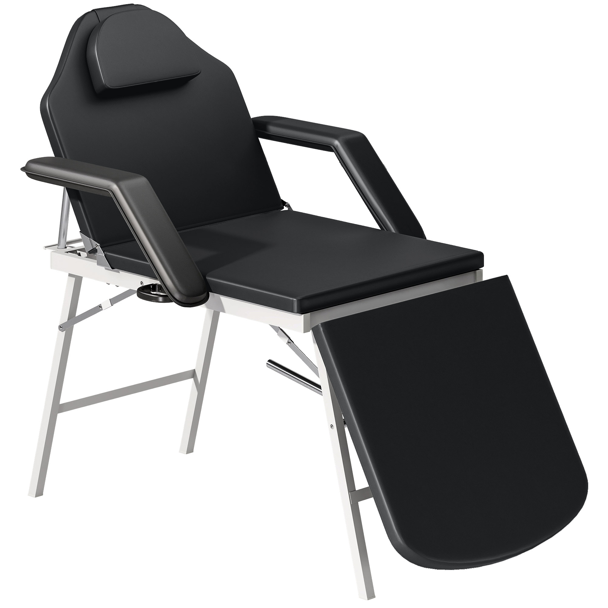 Portable Massage Table, 3 Section Adjustable Beauty Bed, Foldable Massage Bed With Face Hole, Recliner Chair With Removable Headrest And Armrests For Spa, Lash, Tattoo, Black - Image 1
