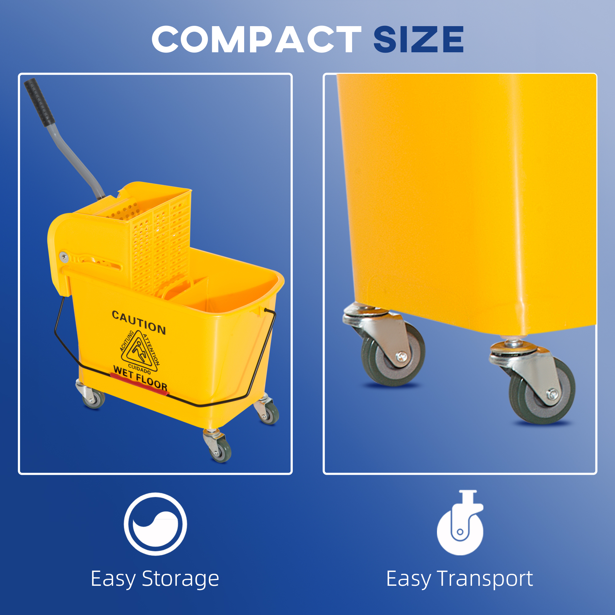 Compact Mop Bucket with Wringer, Mop Bucket on Wheels, 21 Quart, Separate Dirty and Clean Water, Yellow image 3